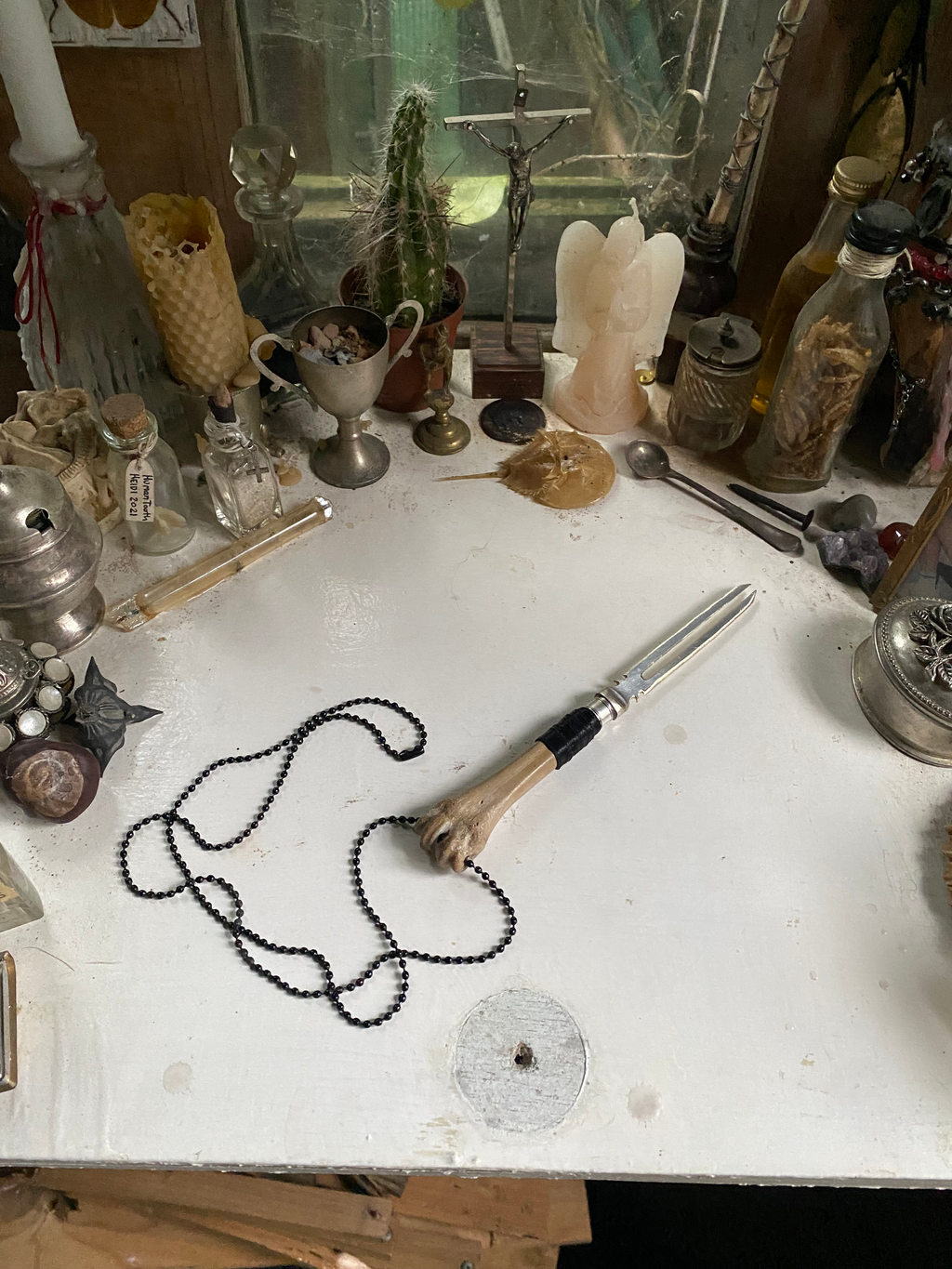 Double Blade Bone Dagger on Black Chain image 0