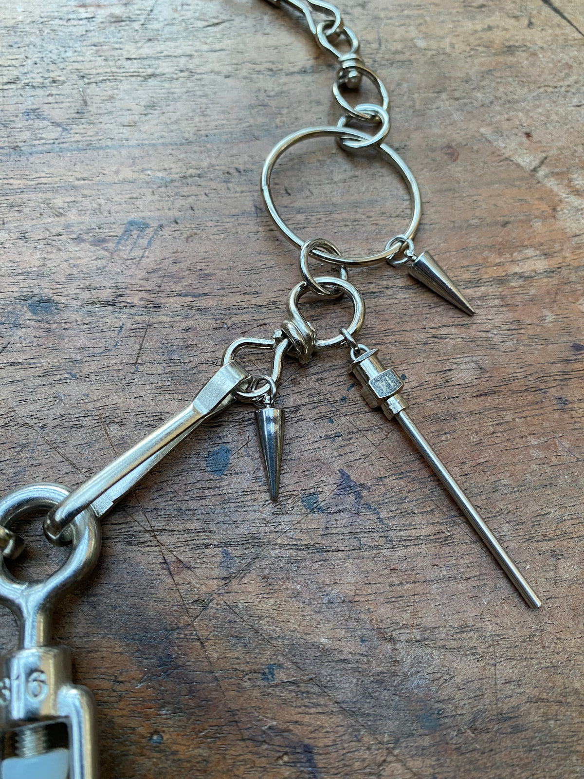 Stainless Steel Mechanical Hook, Syringe Needles and Glass Vial Necklace