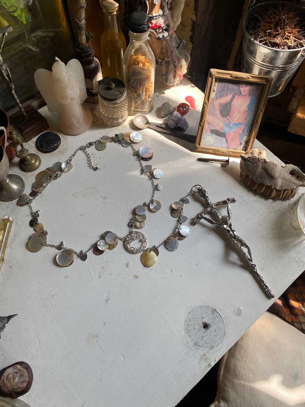 Mother of Pearl Rosary Necklace image 0