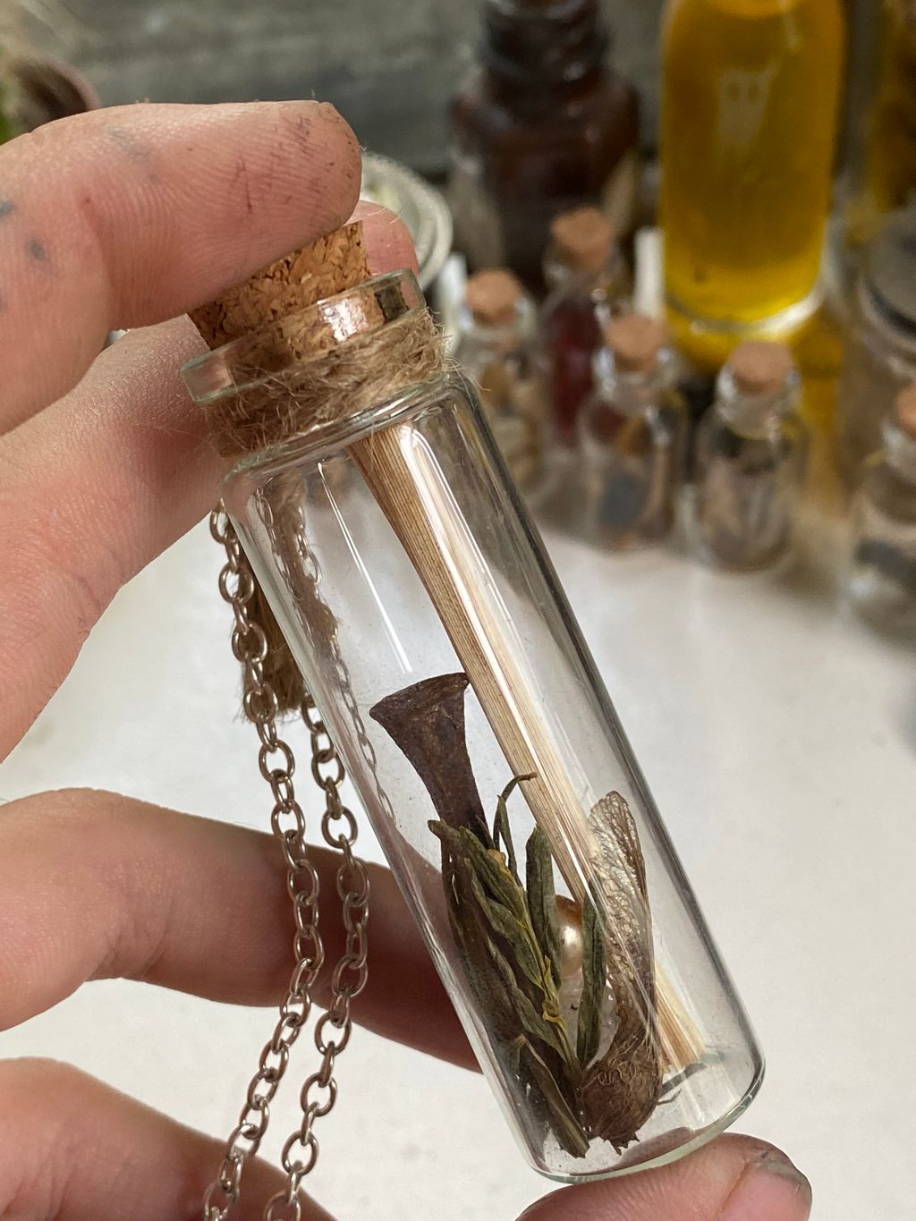 Horseshoe Nail Spell Jar Necklace image 1
