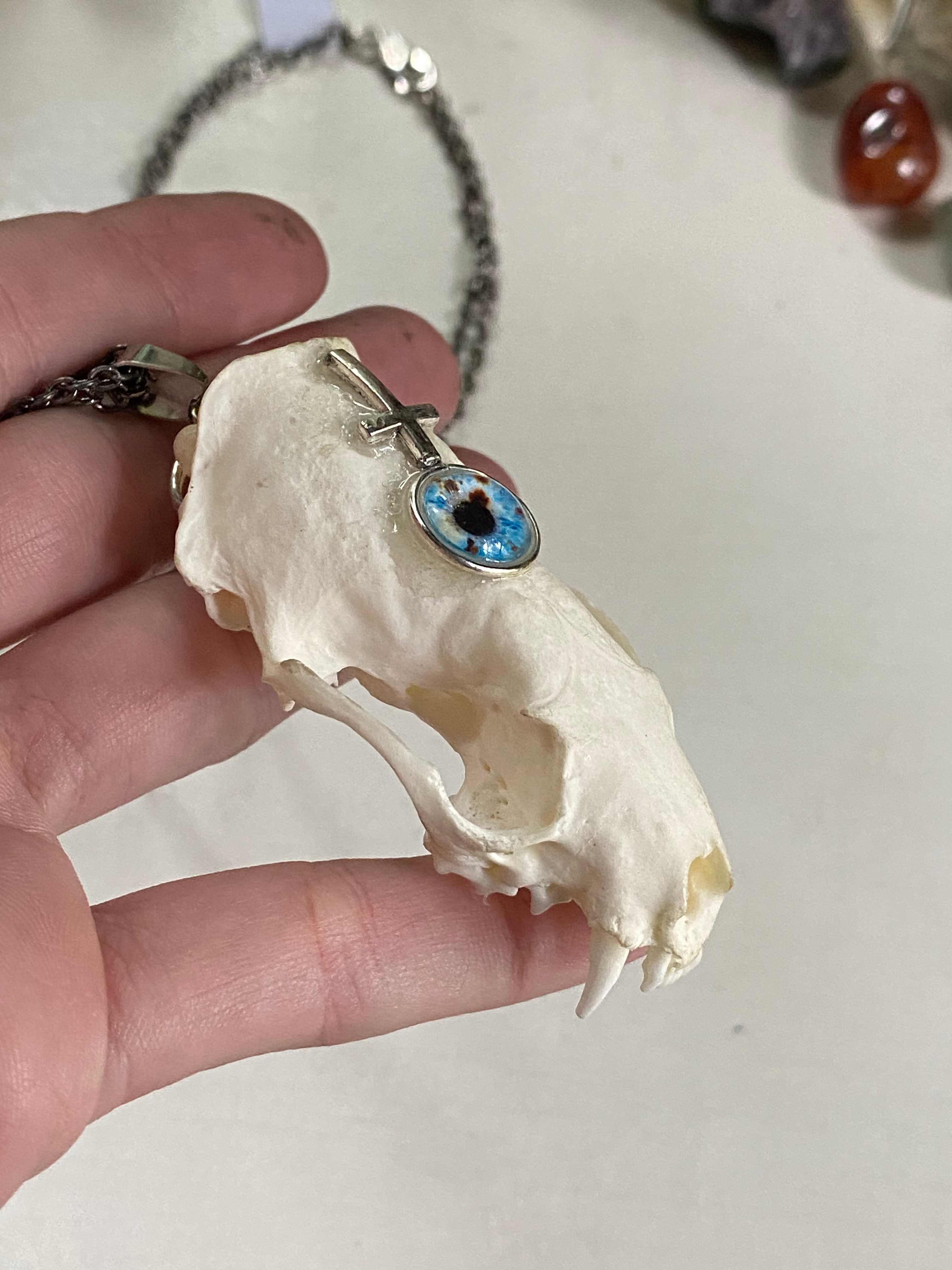 Mink Skull with Inverted Cross and Eye Necklace image 3