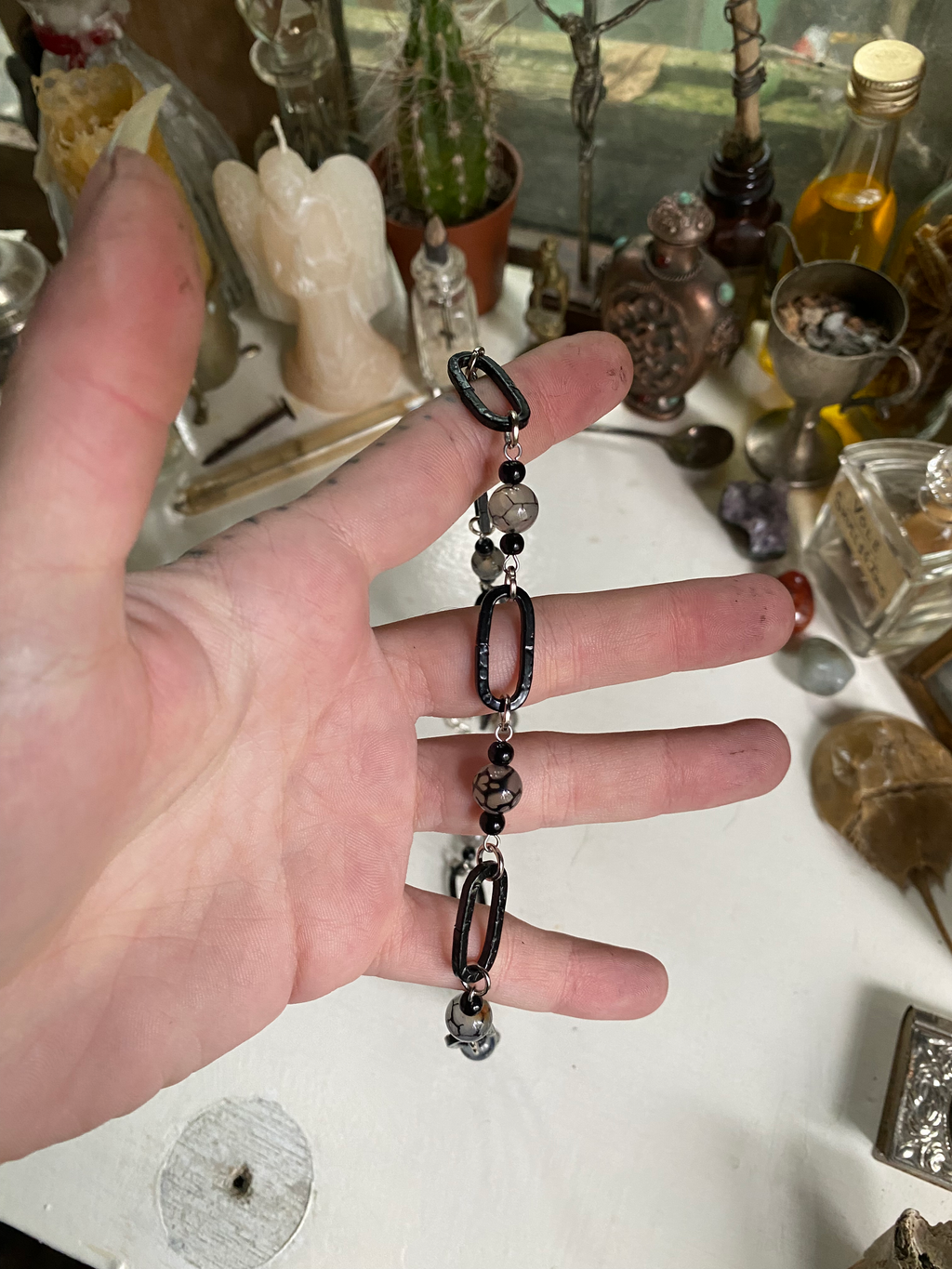Moss Agate and Black Chain Links Necklace image 3