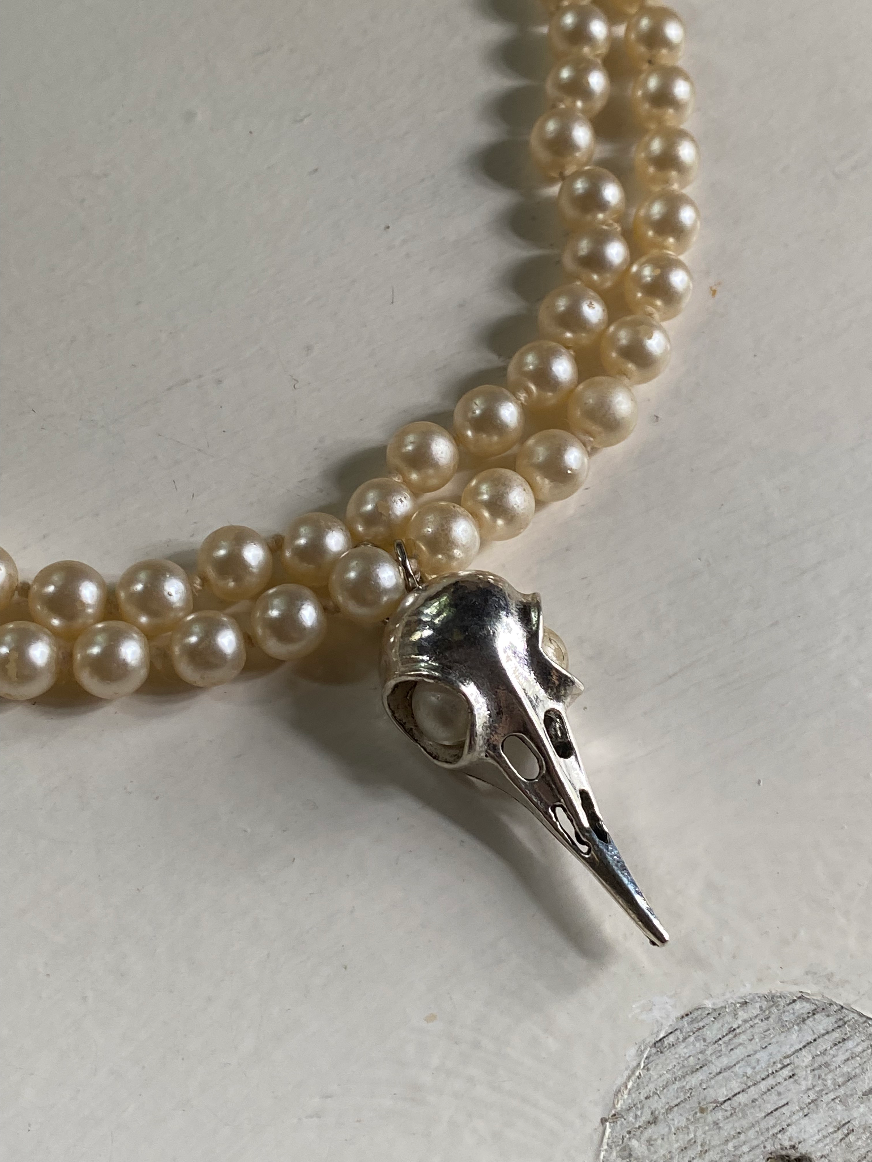 Large Pearl Necklace with Bird Skull image 1