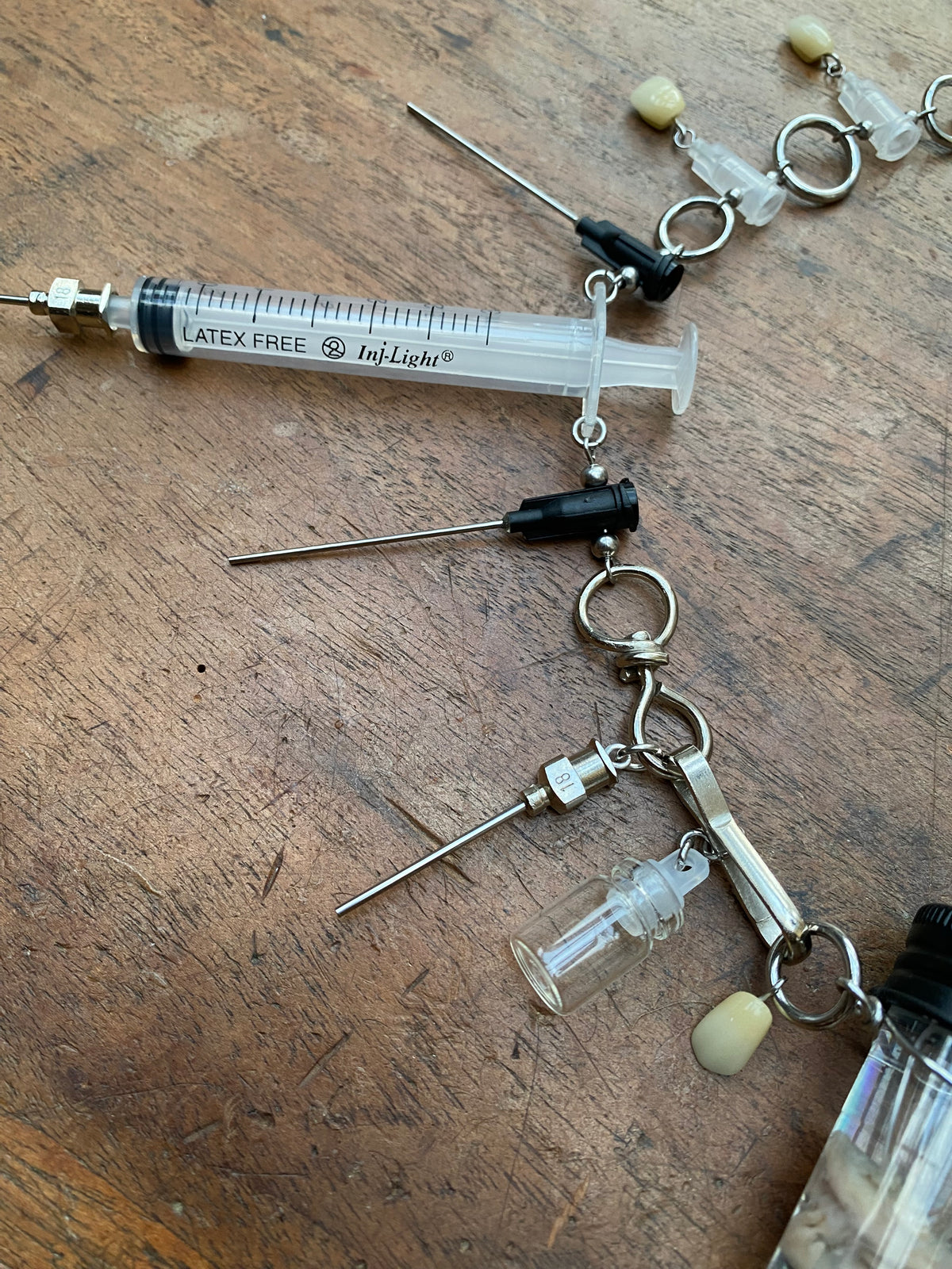 Fetal Rabbit Wet Specimen, Vials, Syringes and Teeth Necklace