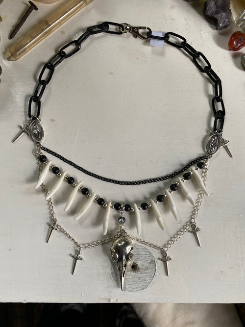 Coyote Teeth, Bird Skull and Chunky Black Chain image 1