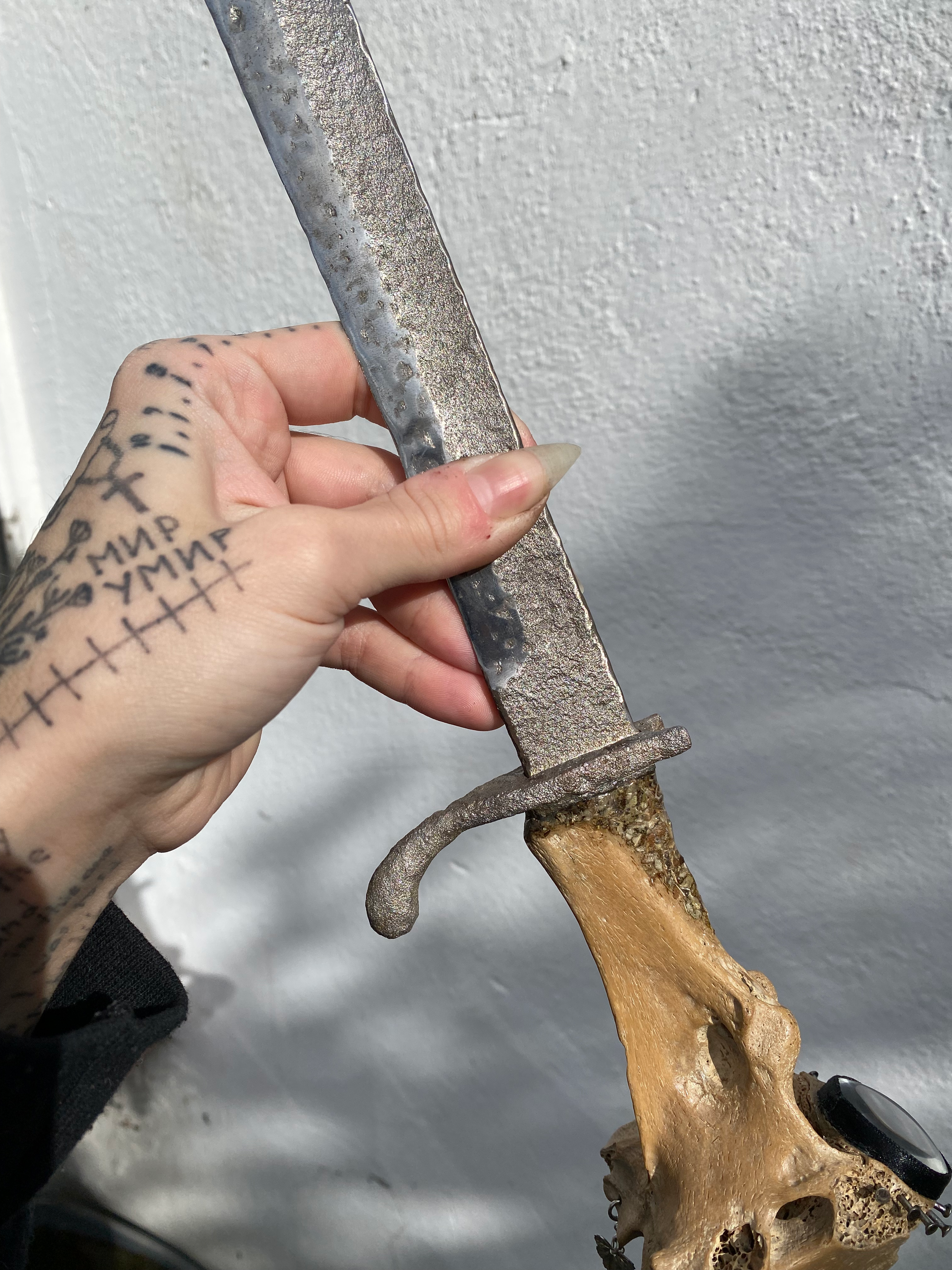 Large Vertibrae Sword with Blue Beetle, Coffins Nails, Silver Chain image 9