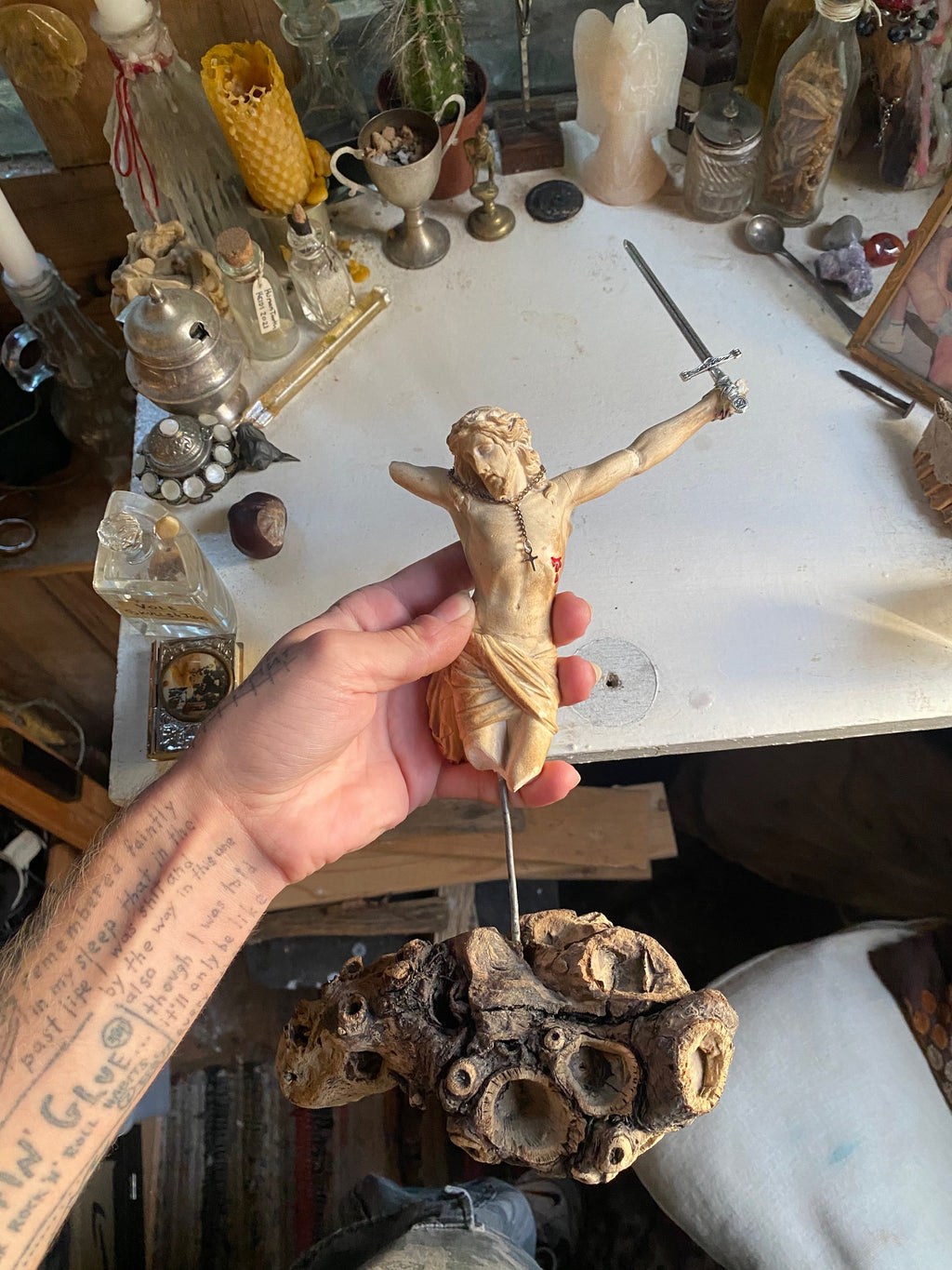 Vintage Crucified Jesus on a Driftwood Stand image 6