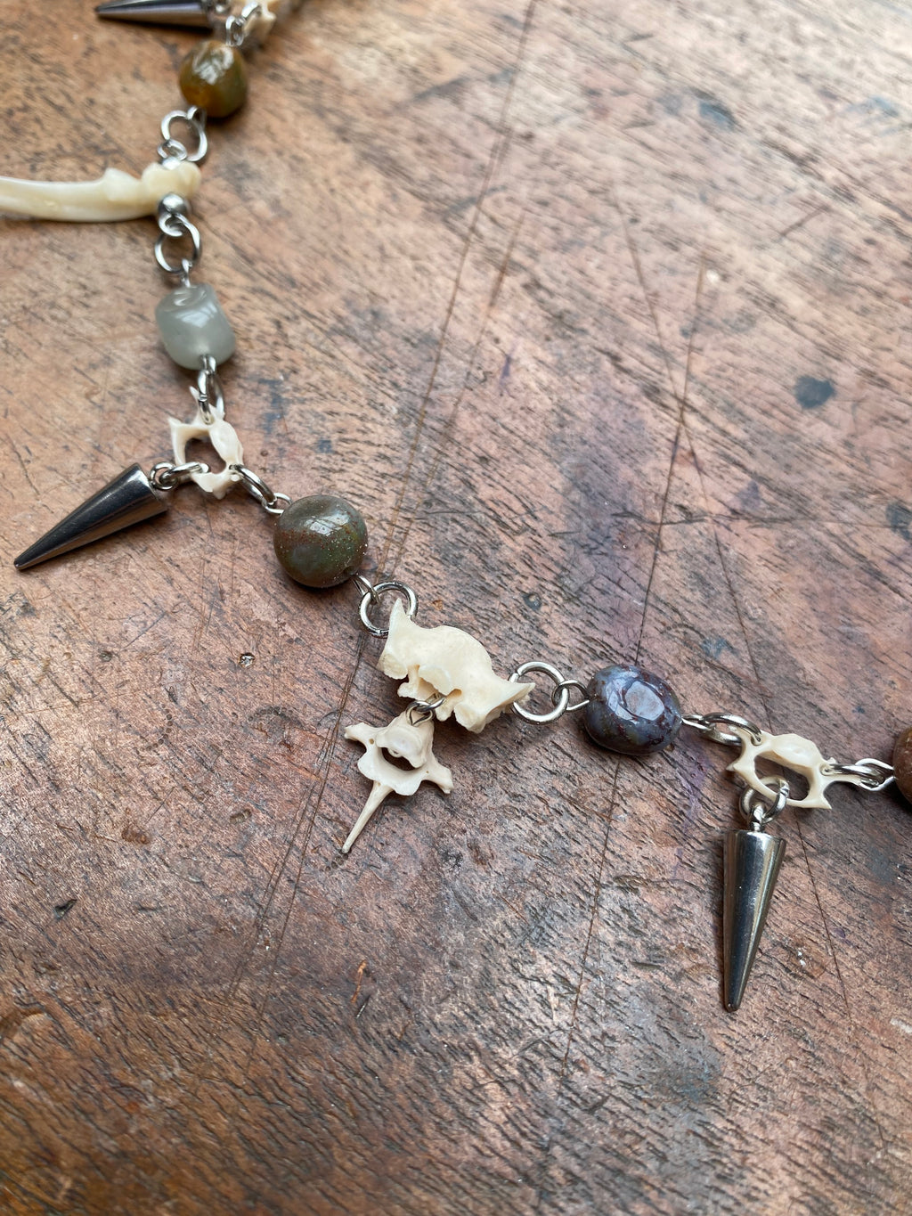 Indian Agate, Squirrel Vertibrae and Femurs Necklace