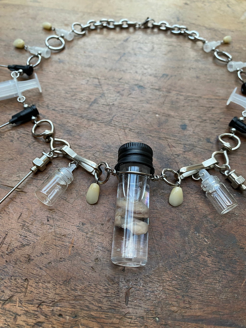 Fetal Rabbit Wet Specimen, Vials, Syringes and Teeth Necklace