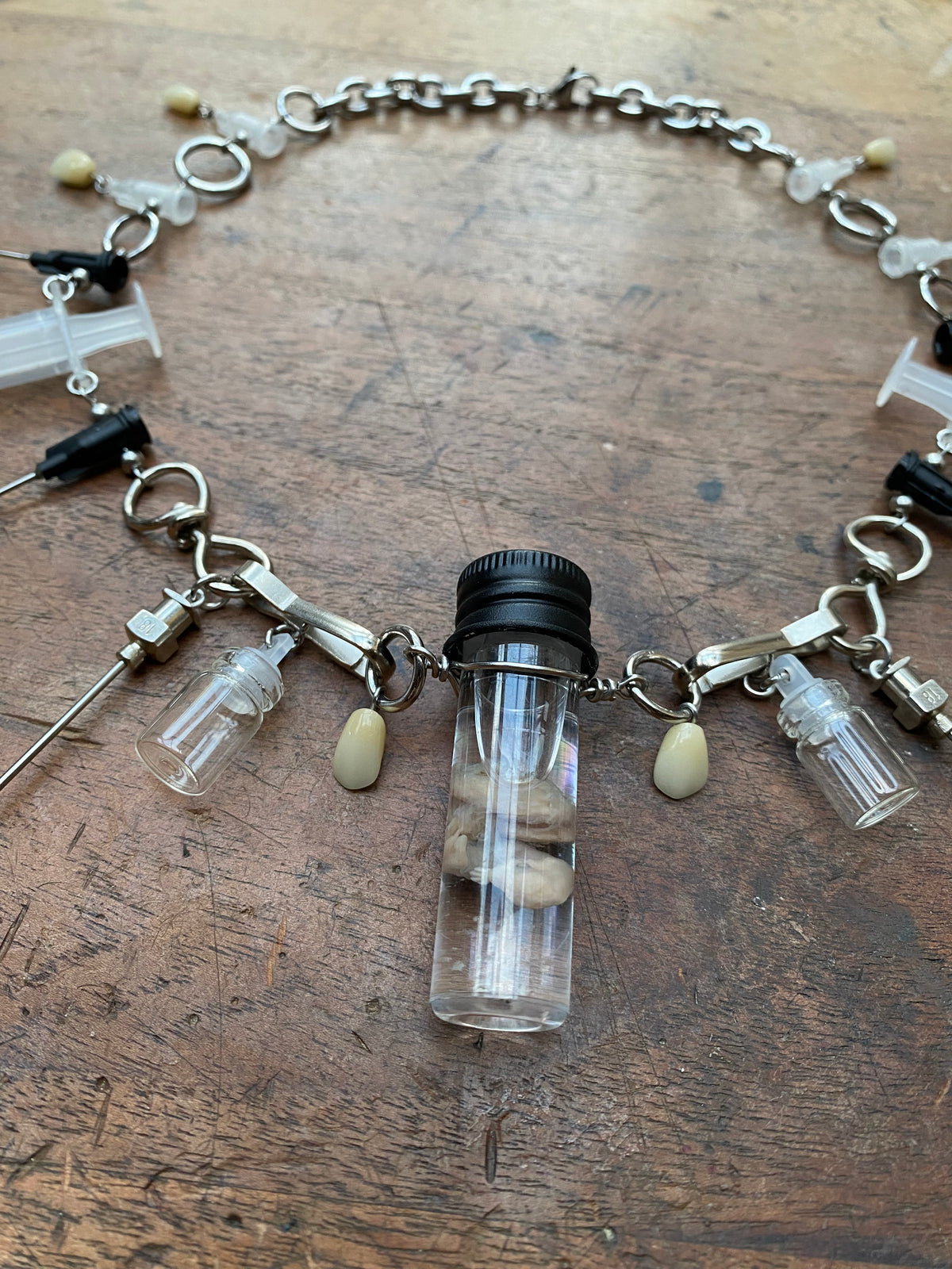 Fetal Rabbit Wet Specimen, Vials, Syringes and Teeth Necklace