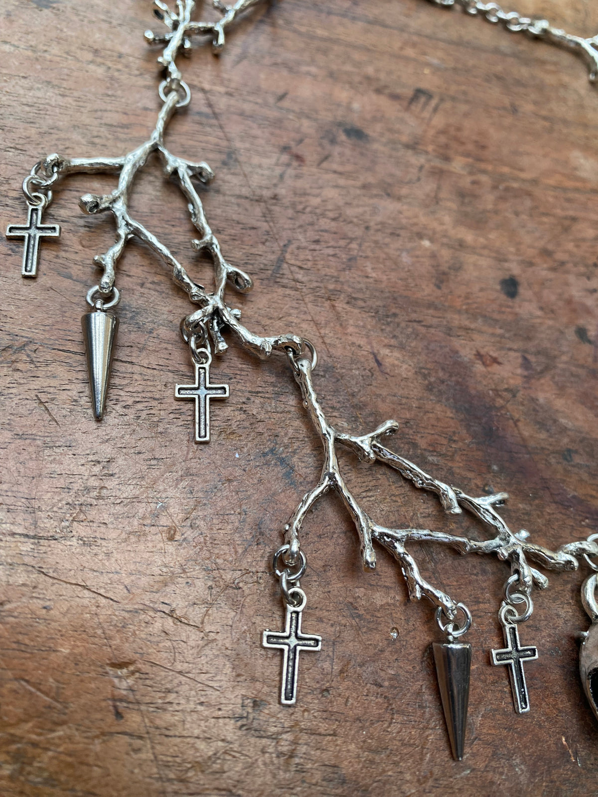 Tree Braches and Crow Skull with Openable Vial Necklace