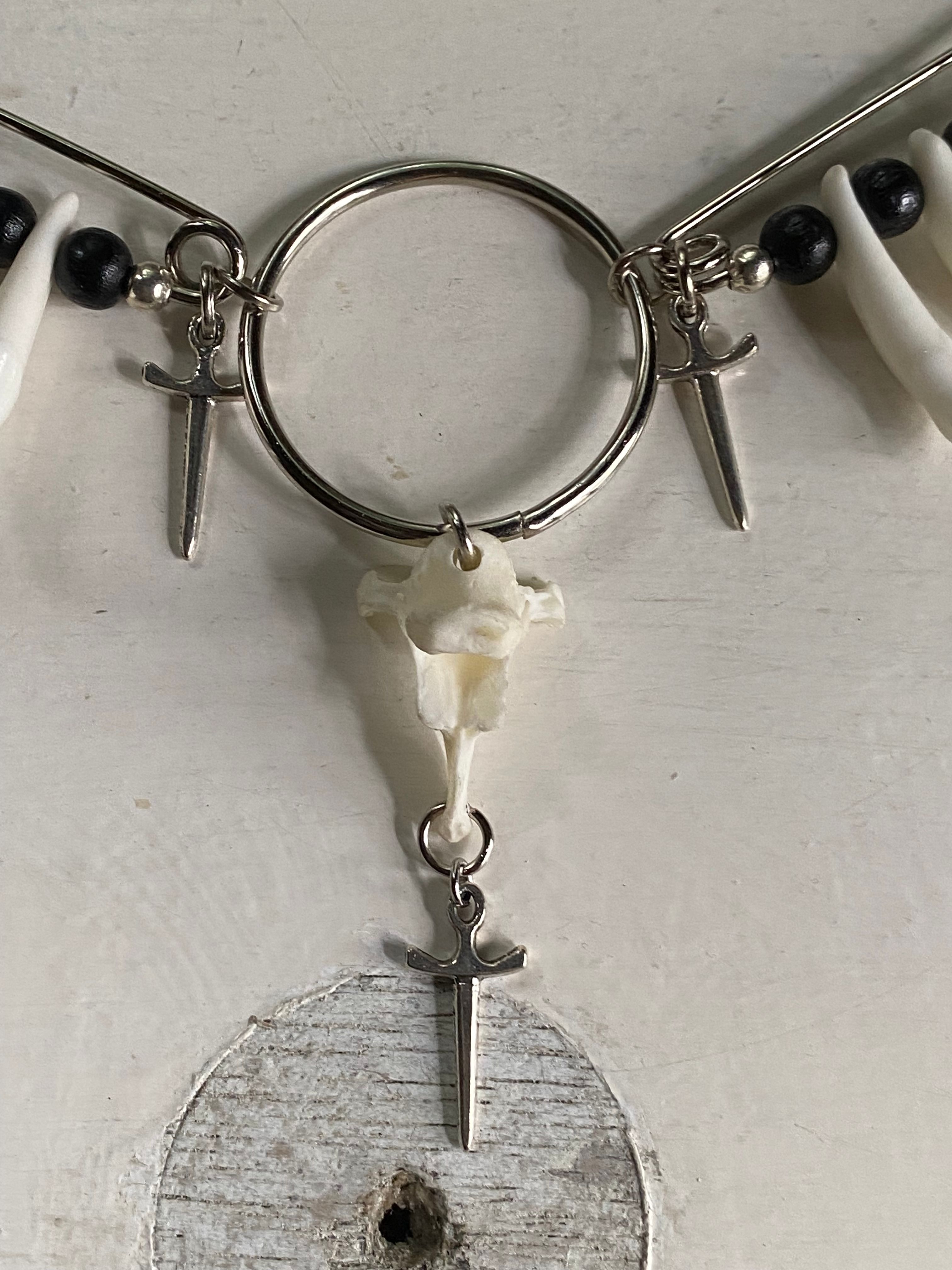 Mink Vertibrae and Coyote Teeth Black Chain Necklace image 3