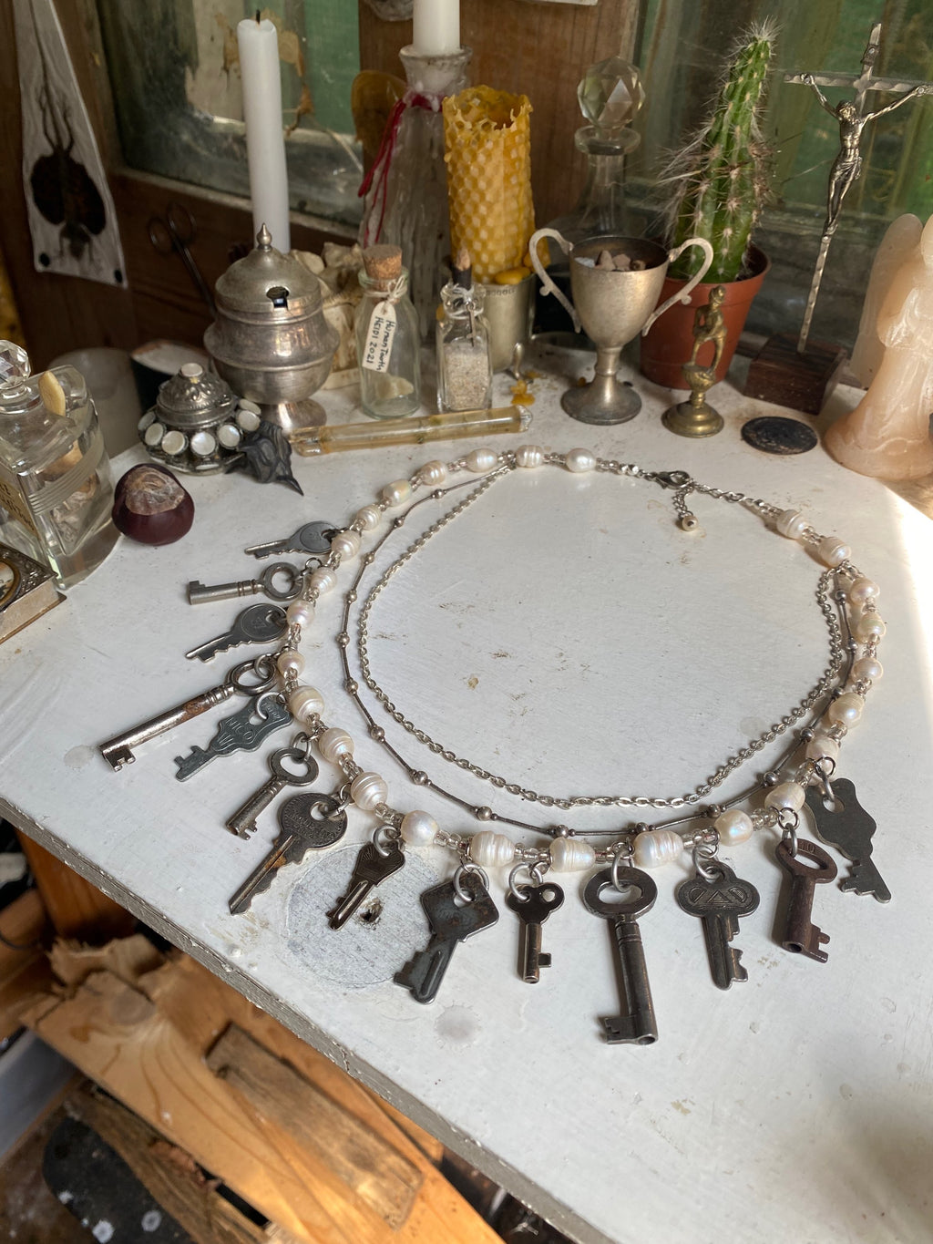 Pearls, Chains and Keys Stacked Necklace image 6