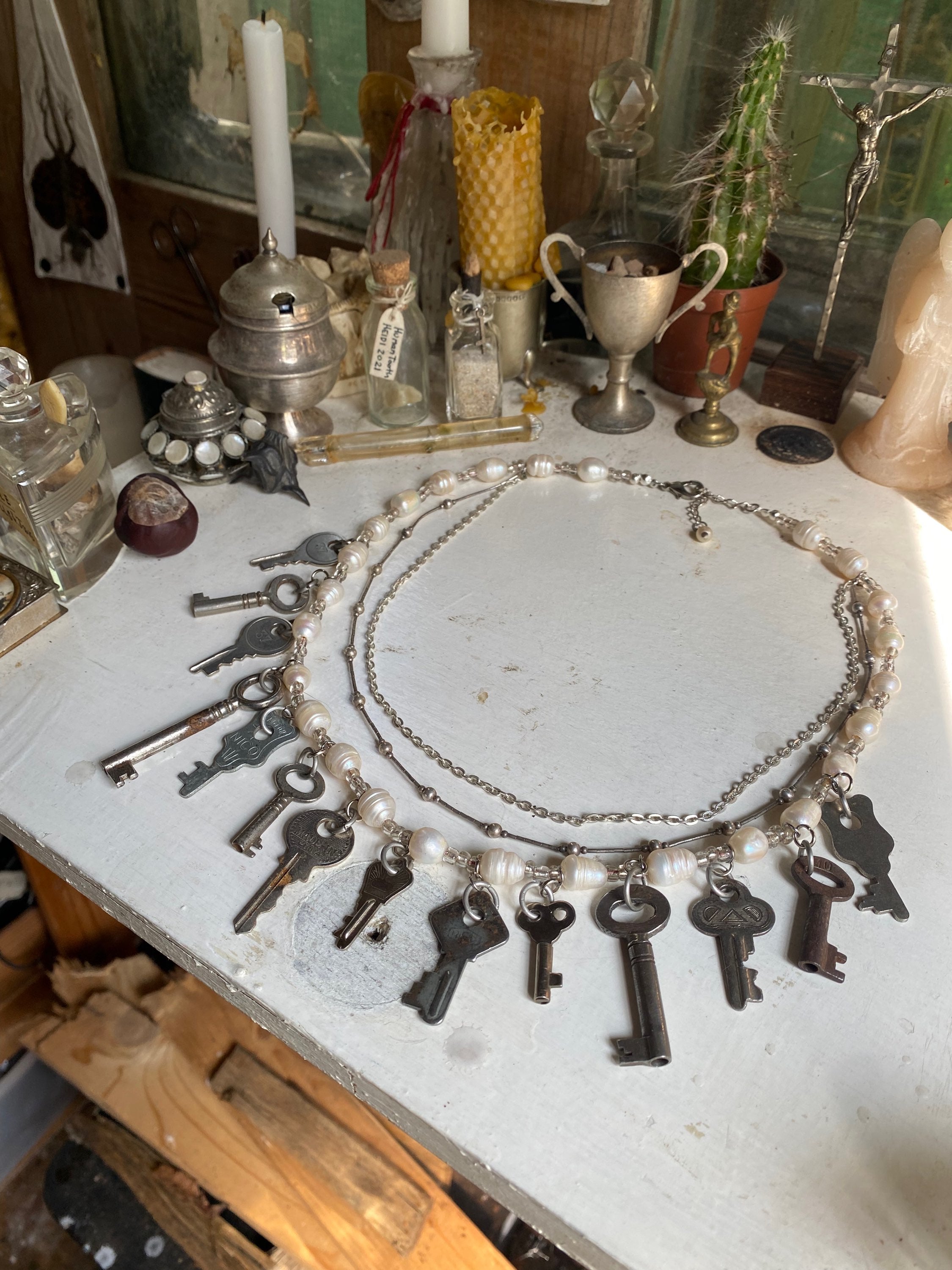 Pearls, Chains and Keys Stacked Necklace image 6