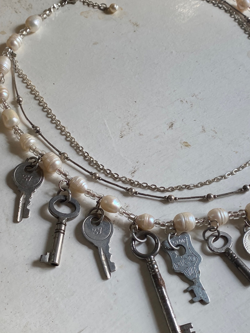 Pearls, Chains and Keys Stacked Necklace image 3