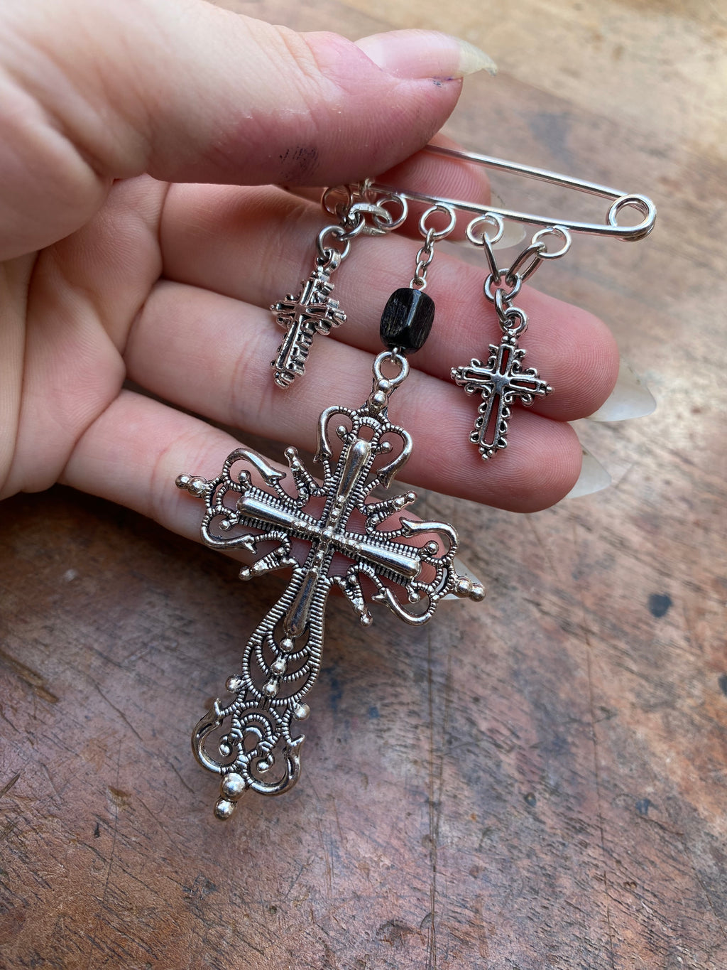 Large Cross Safety Pin Brooch