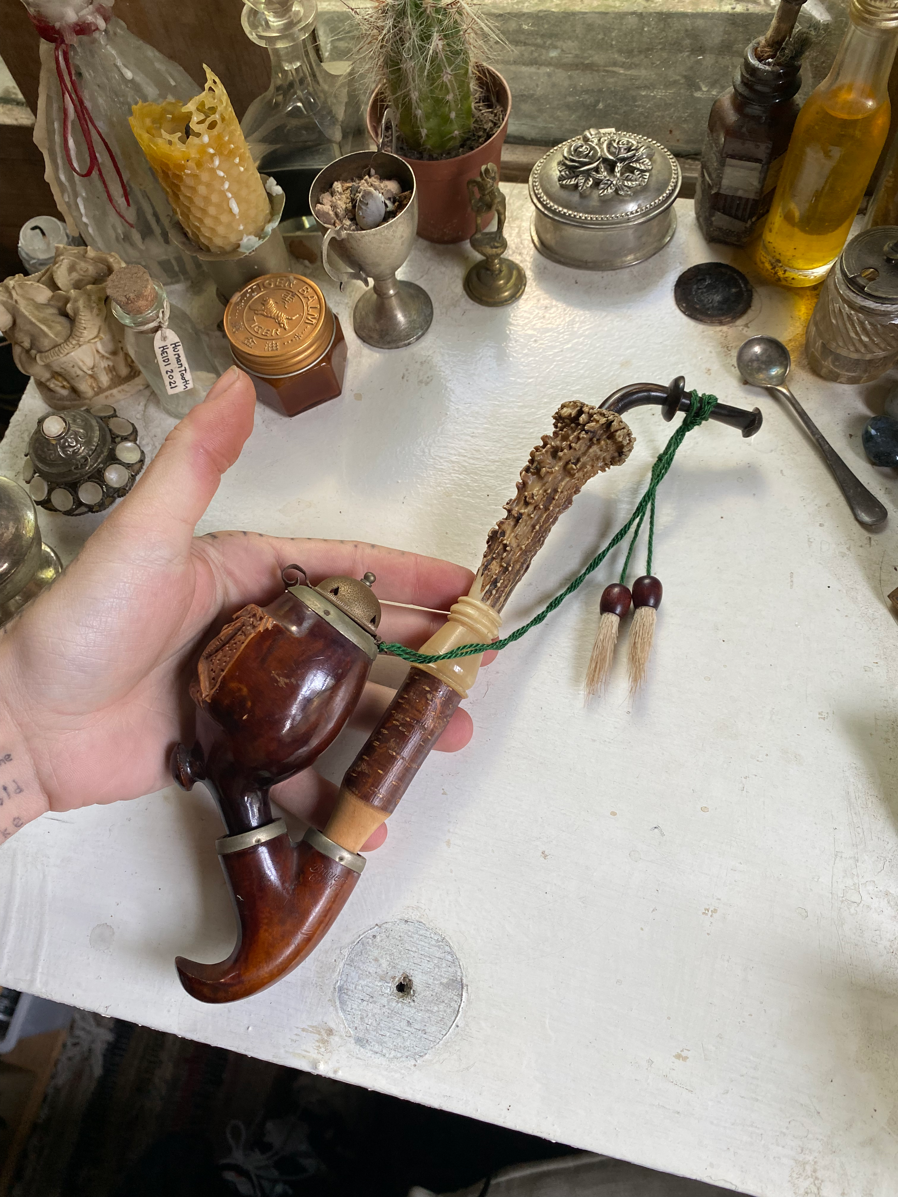 Antler Smoking Pipe with Deer Carving image 0