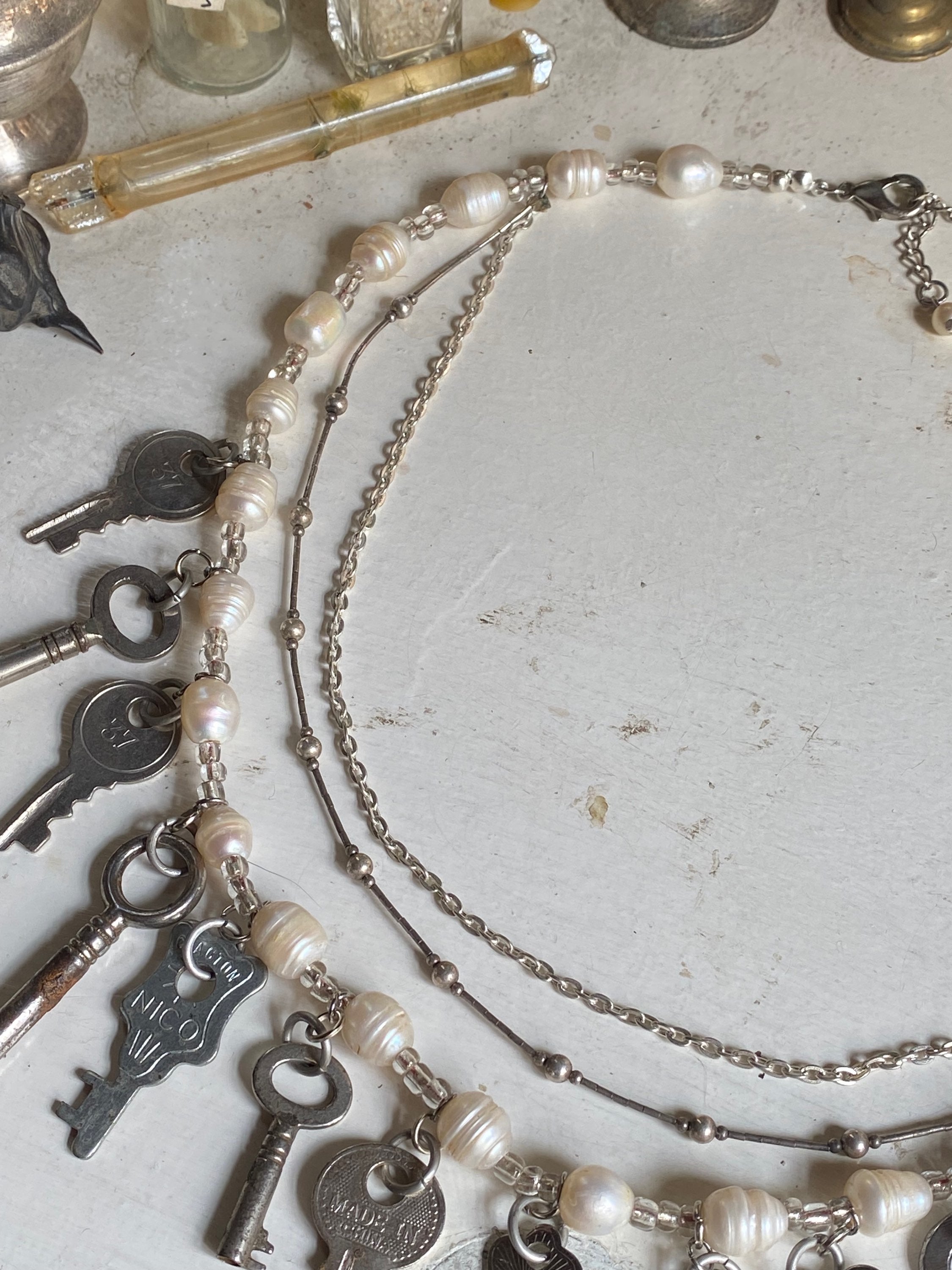 Pearls, Chains and Keys Stacked Necklace image 5