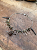 Pierced Mummified Crow Heart, Ribs Coffin Nails and Labradorite Necklace