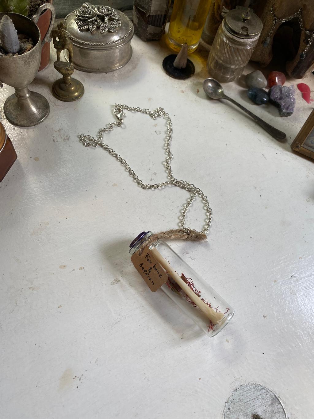 Fox Bone and Saffron Spell Jar Necklace image 5