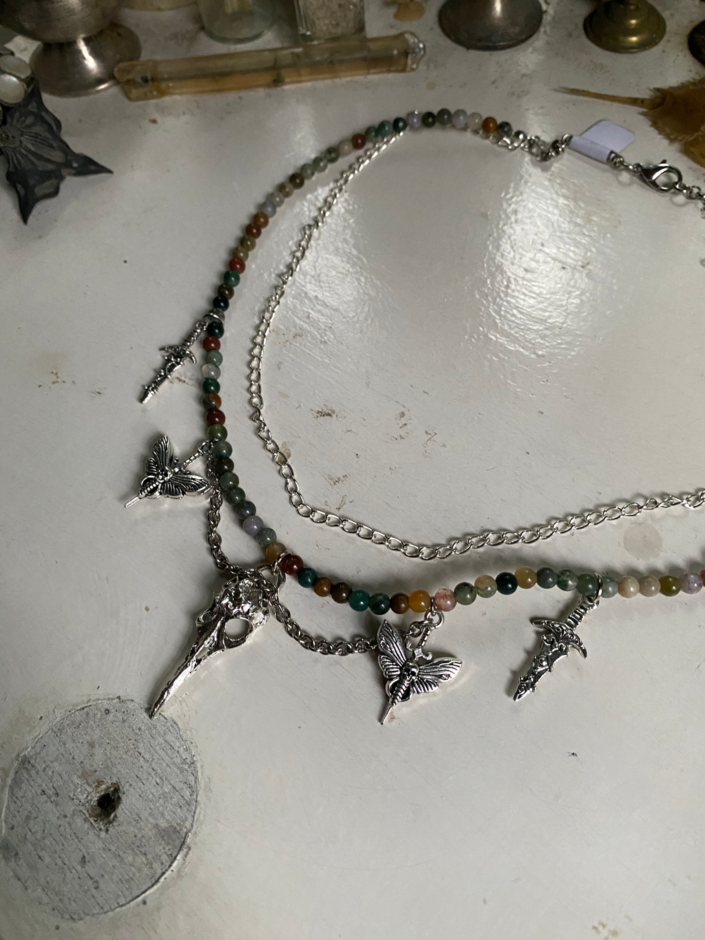 Agate Beads Bird Skull Necklace image 2