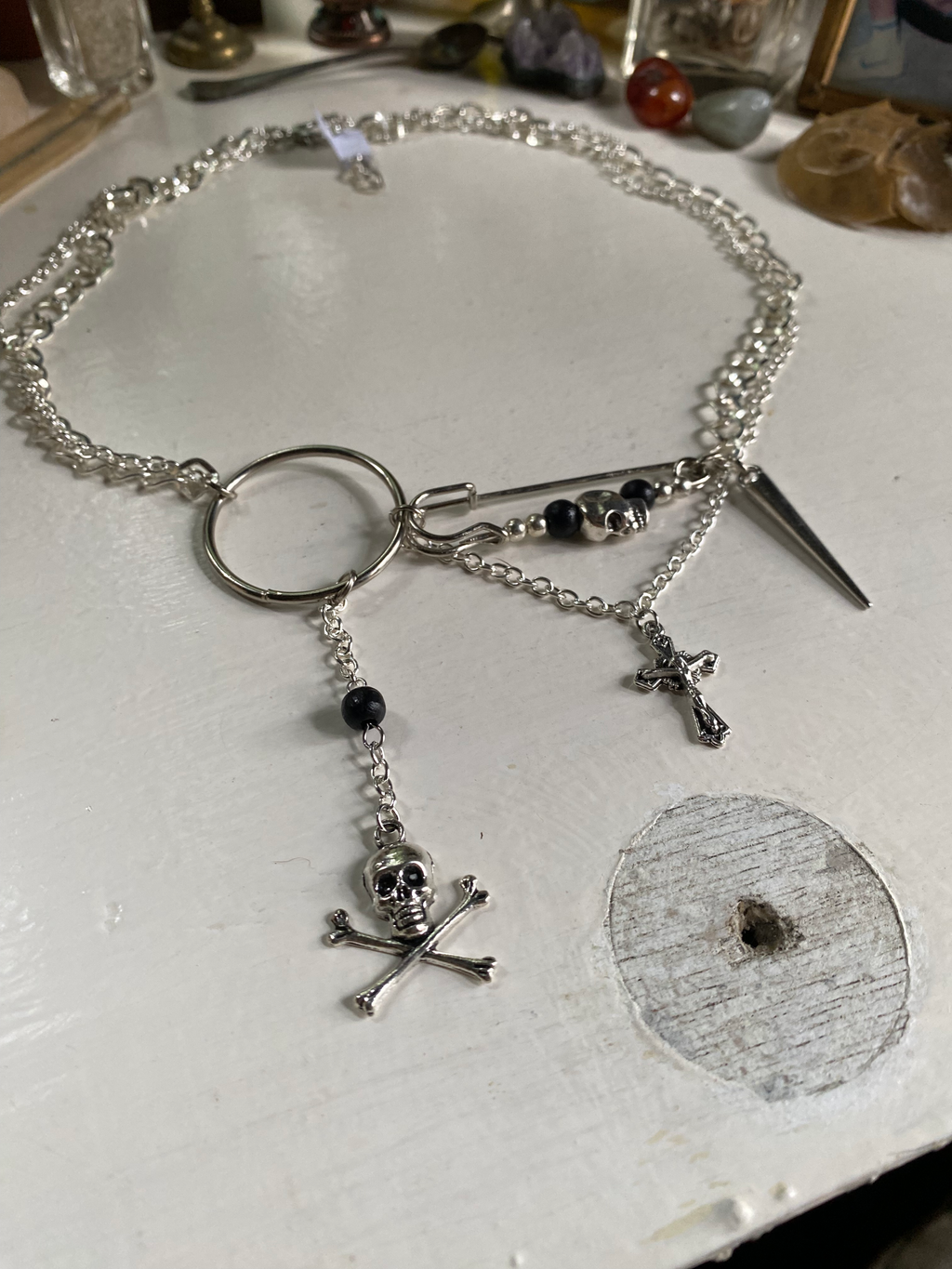 Assymetrical Chain Necklace with Skulls image 2