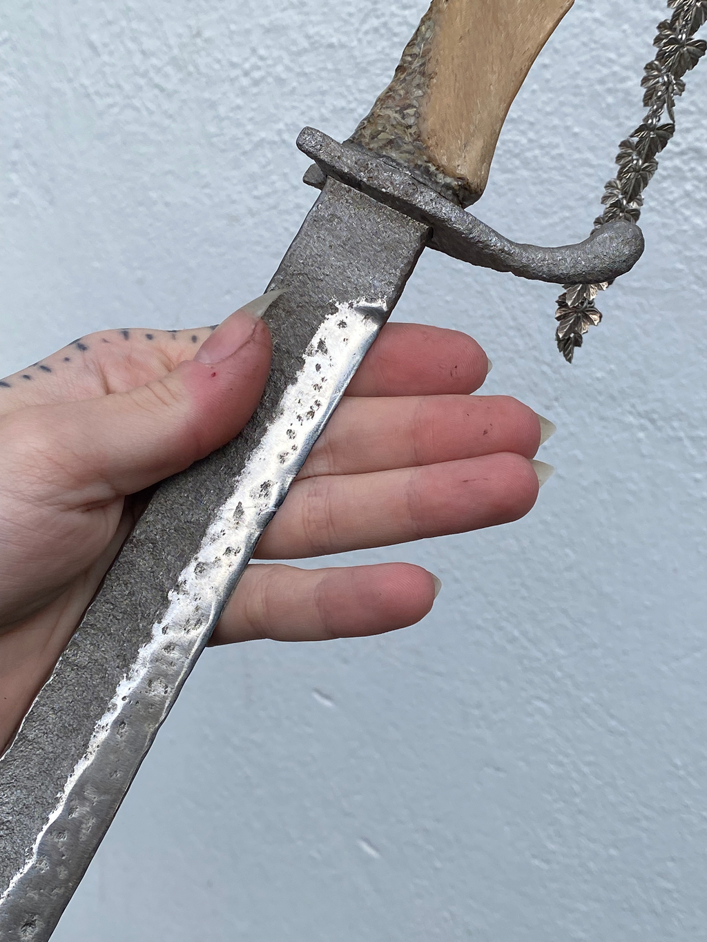 Large Vertibrae Sword with Blue Beetle, Coffins Nails, Silver Chain image 1