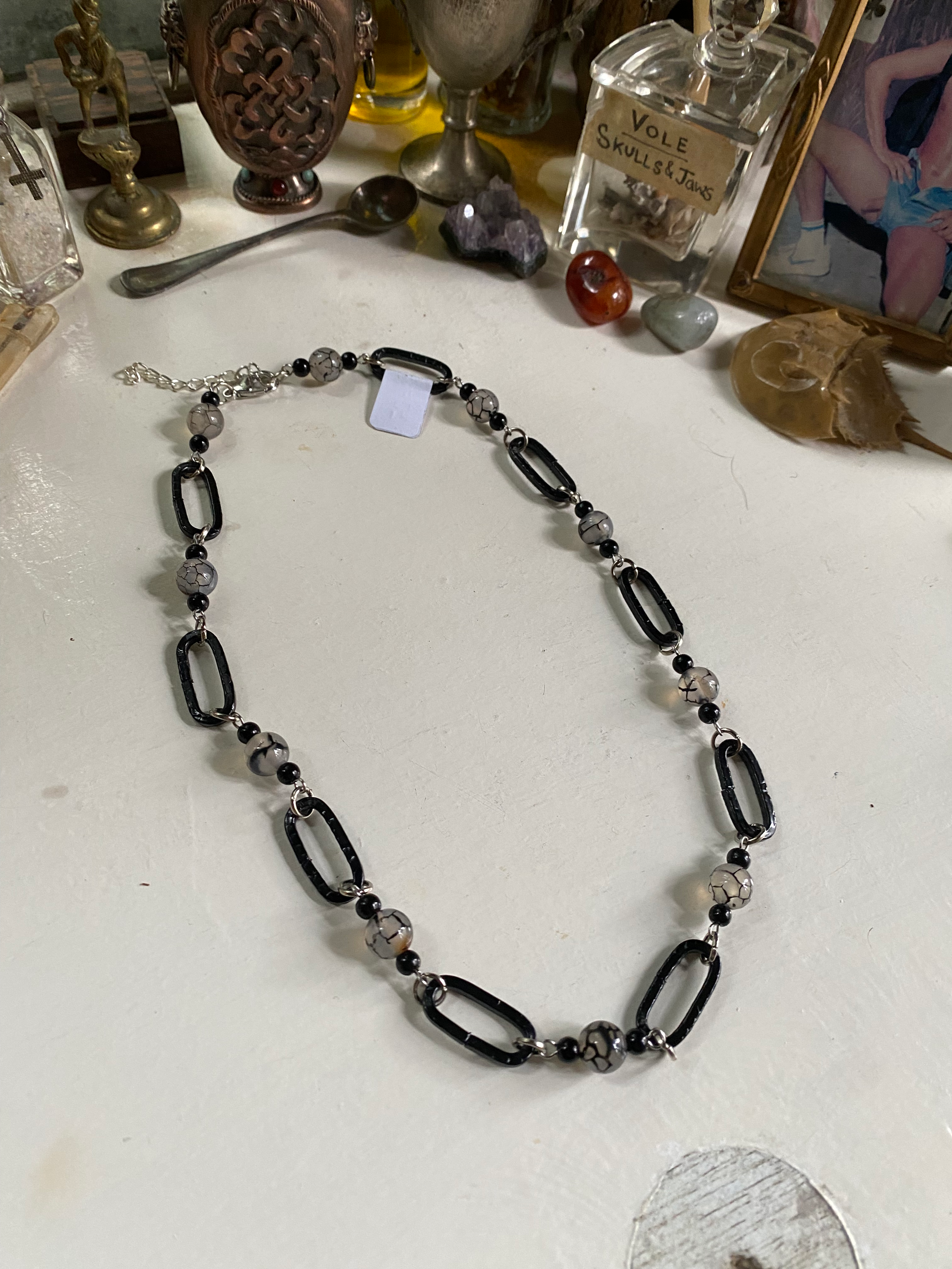 Moss Agate and Black Chain Links Necklace image 0