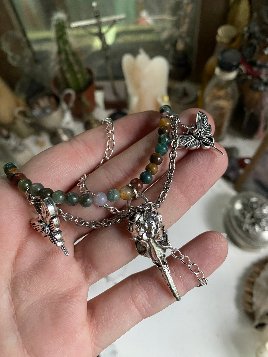 Agate Beads Bird Skull Necklace image 3