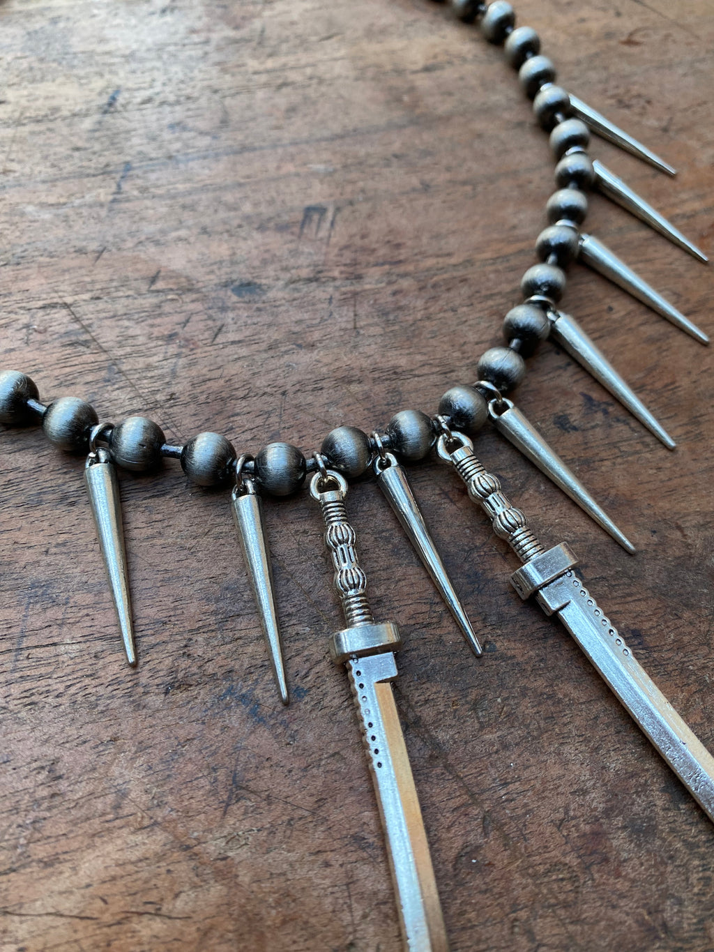 Swords and Spikes on Gunmetal Ball Chain Necklace