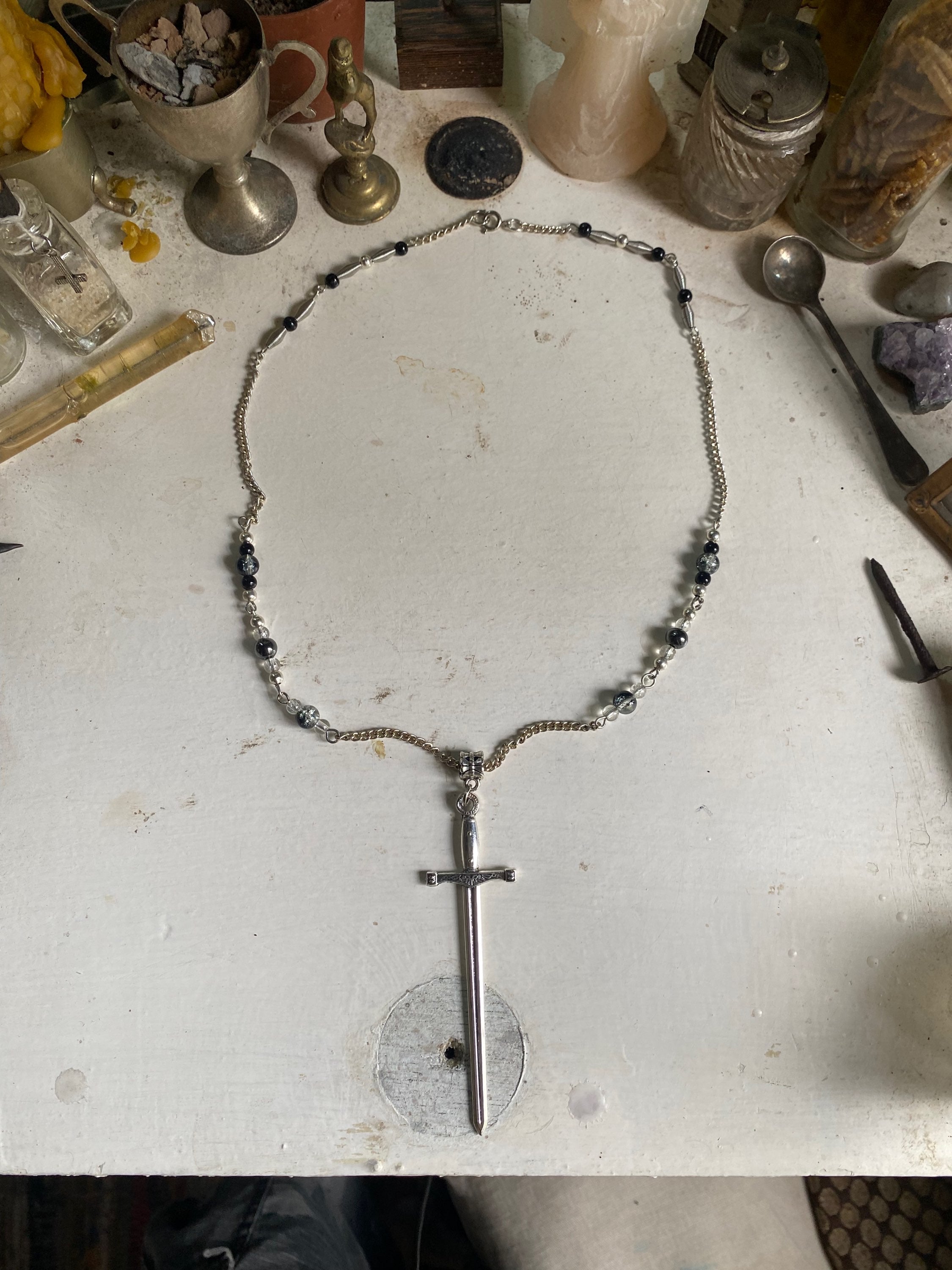 Sword Necklace with Glass Beads image 2