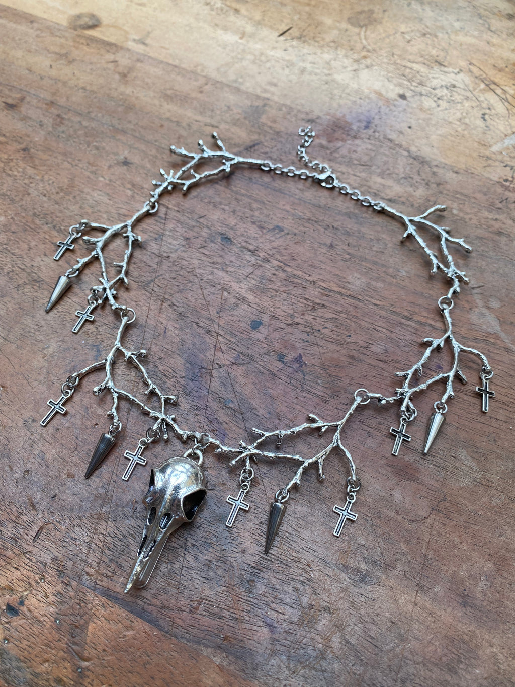 Tree Braches and Crow Skull with Openable Vial Necklace