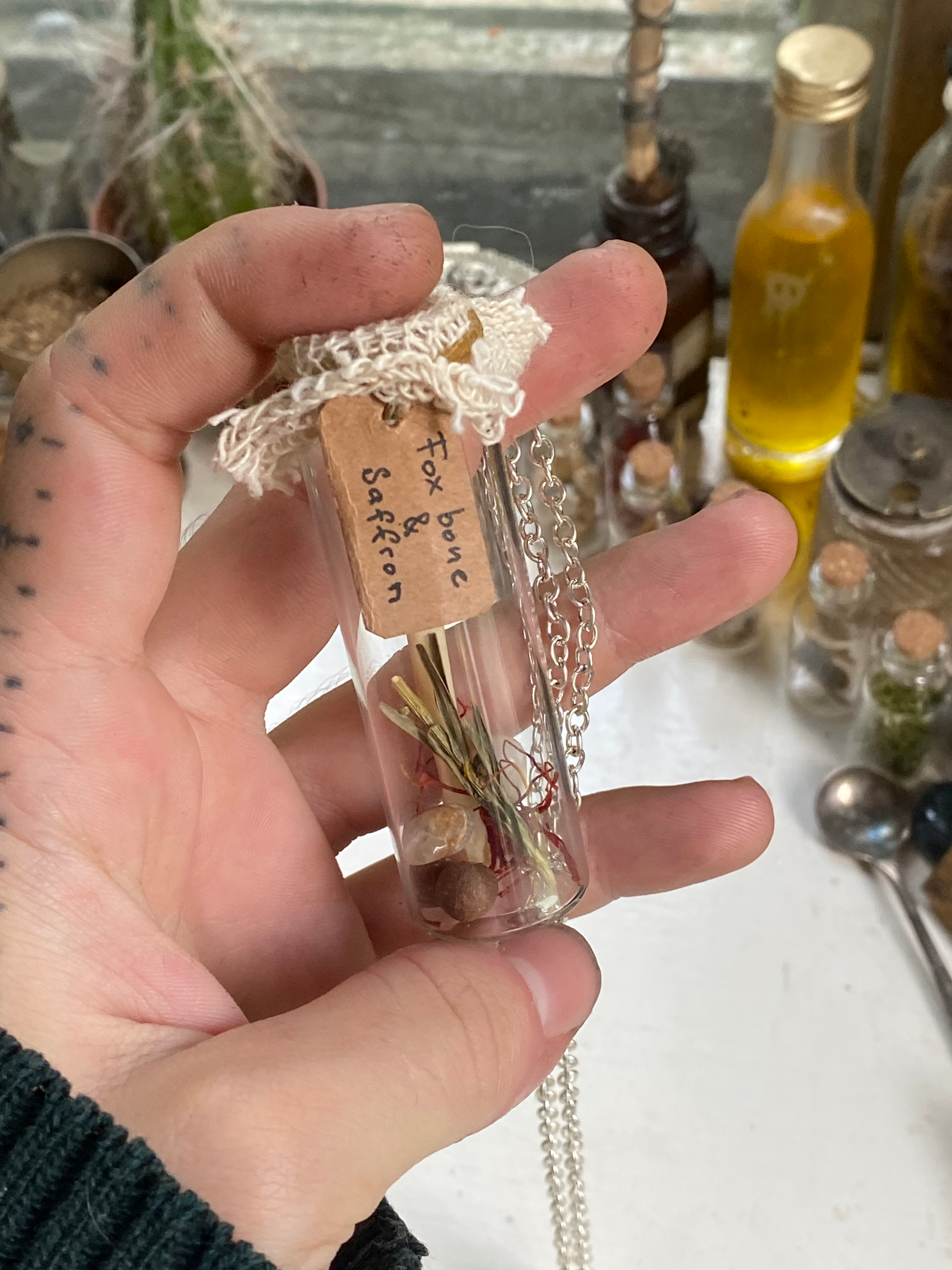 Fox Bone Spell Jar Necklace image 1