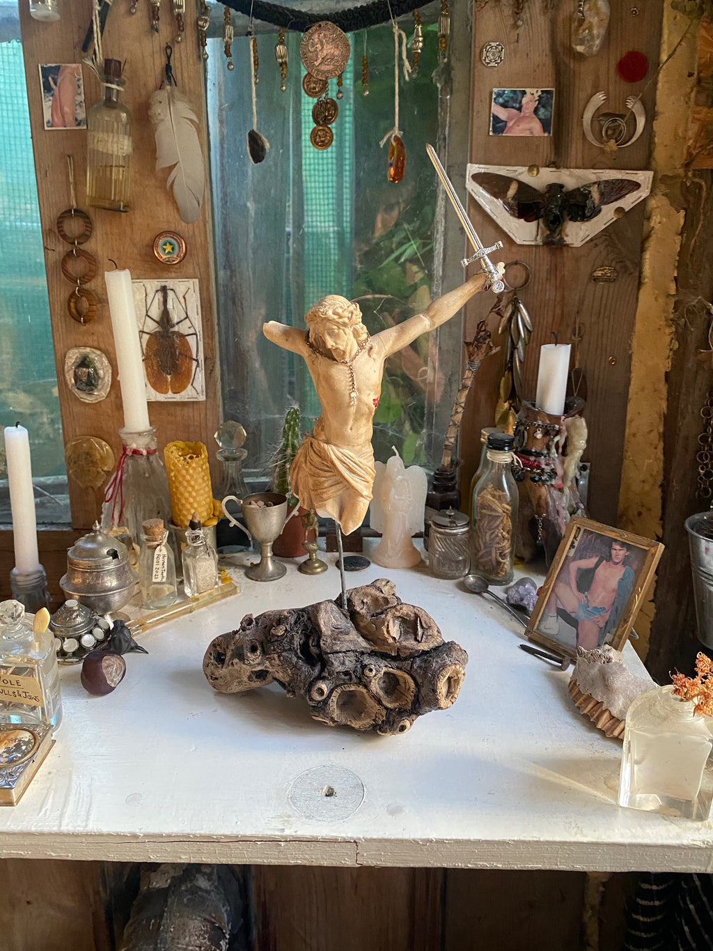 Vintage Crucified Jesus on a Driftwood Stand image 0