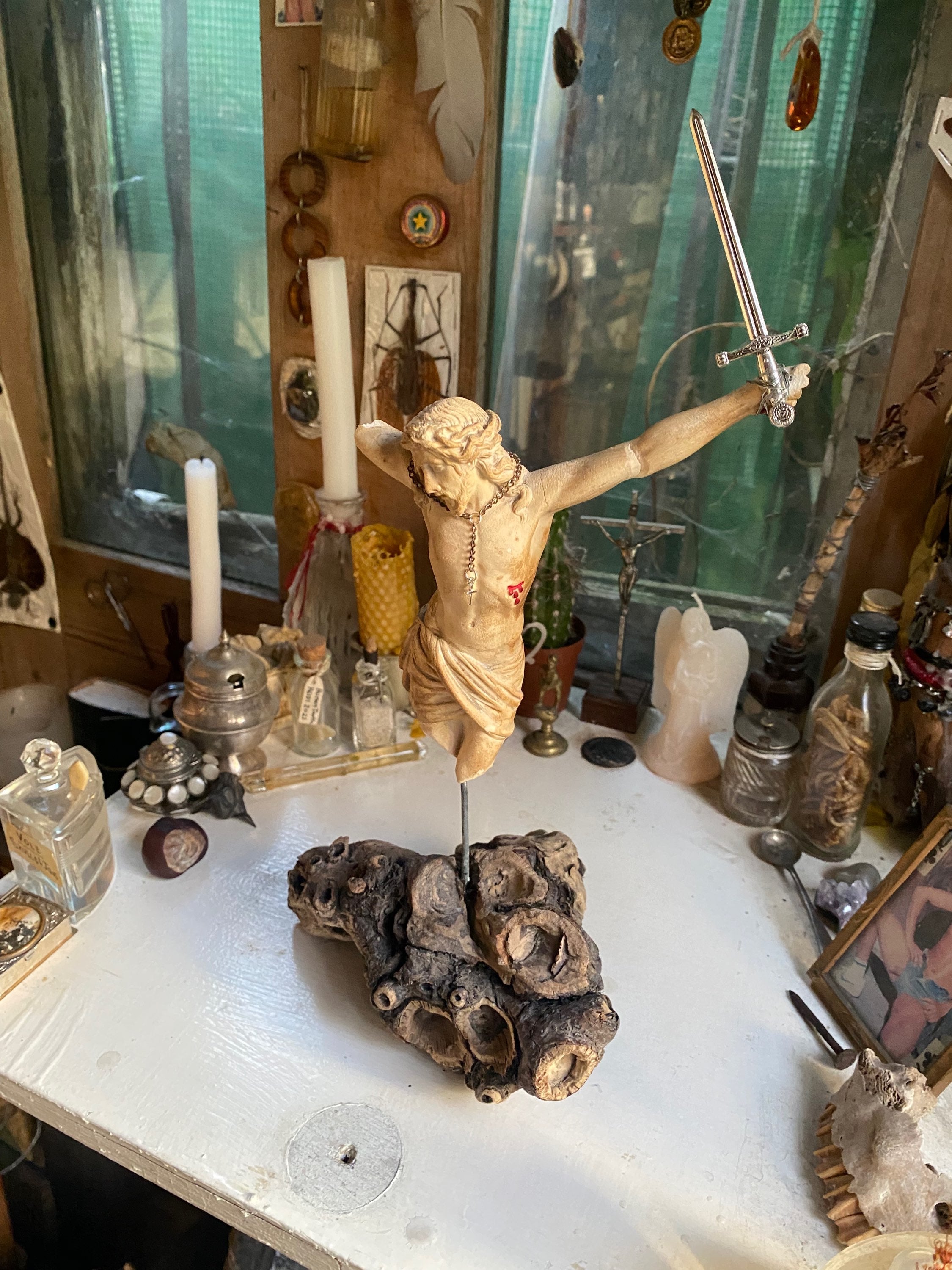 Vintage Crucified Jesus on a Driftwood Stand image 1