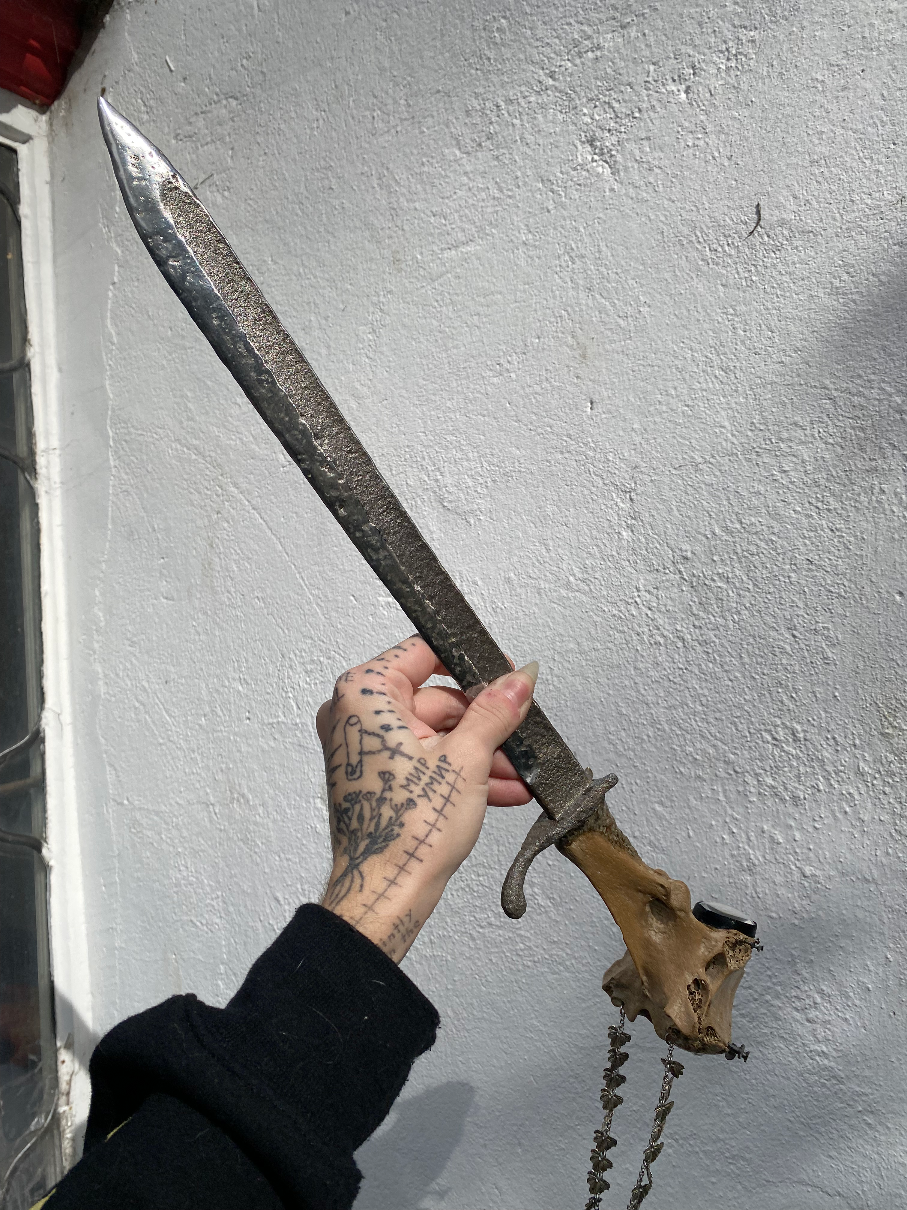 Large Vertibrae Sword with Blue Beetle, Coffins Nails, Silver Chain image 10