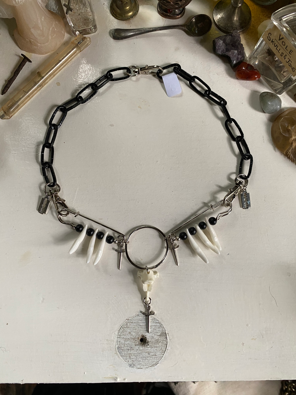 Mink Vertibrae and Coyote Teeth Black Chain Necklace image 2