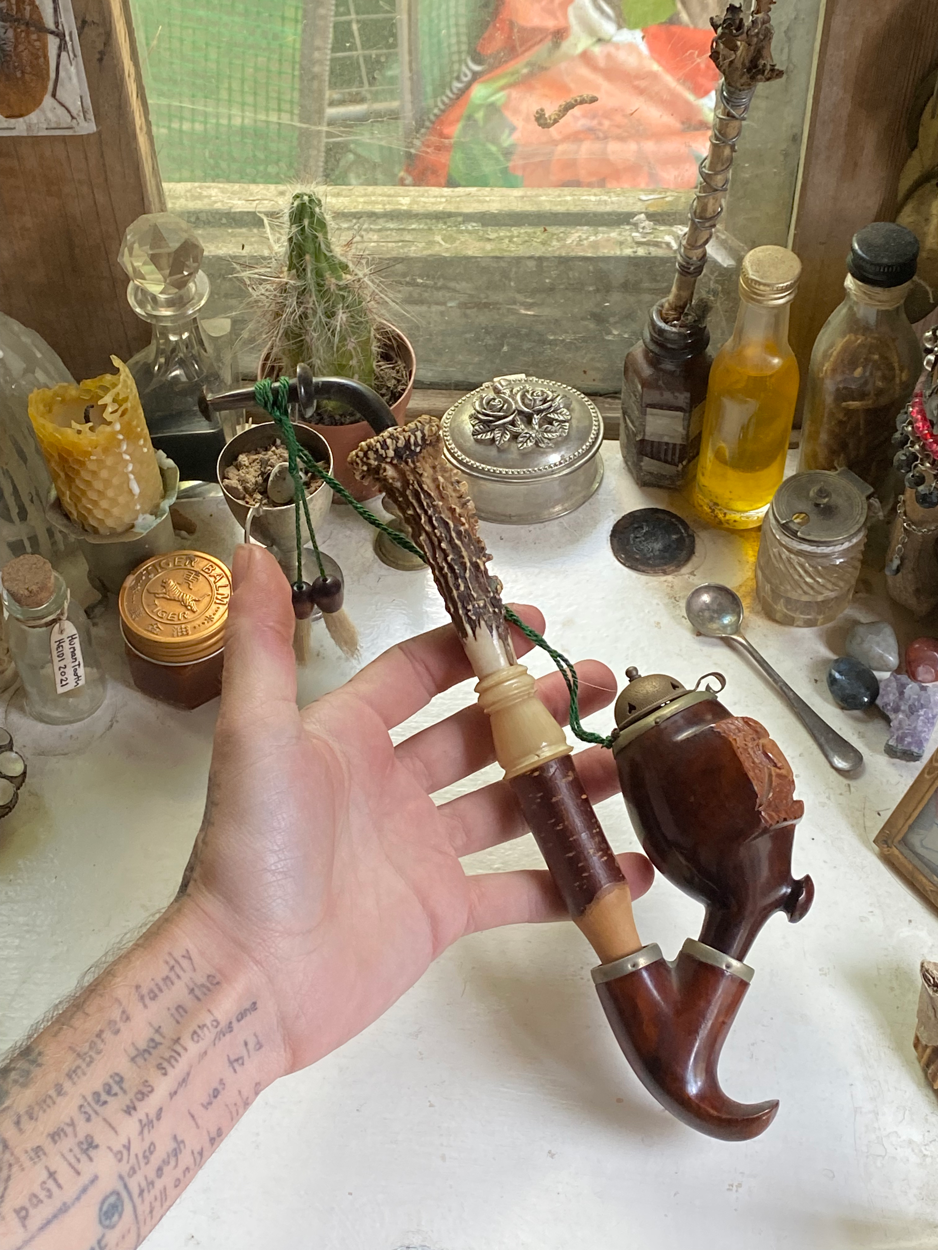 Antler Smoking Pipe with Deer Carving image 5