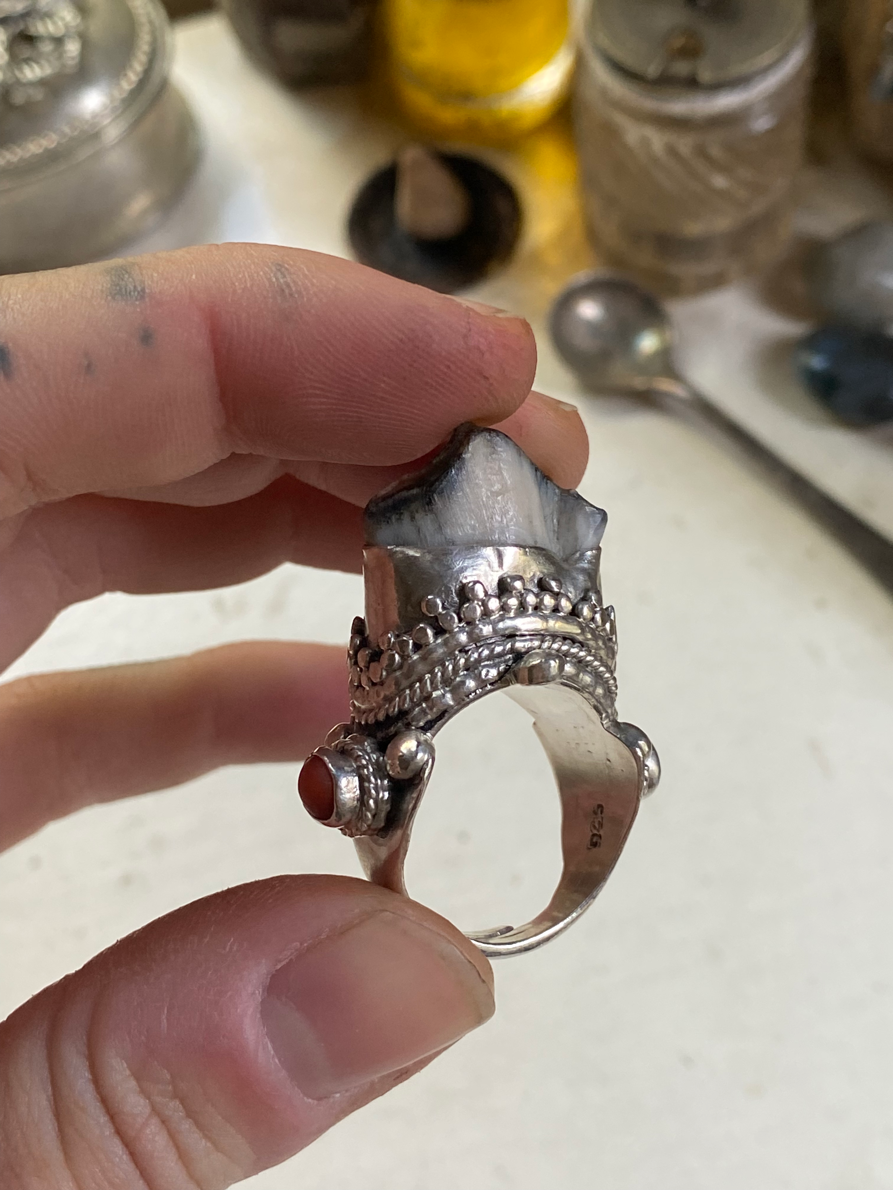 Fossilised Tooth and Sterling Silver Ring image 5