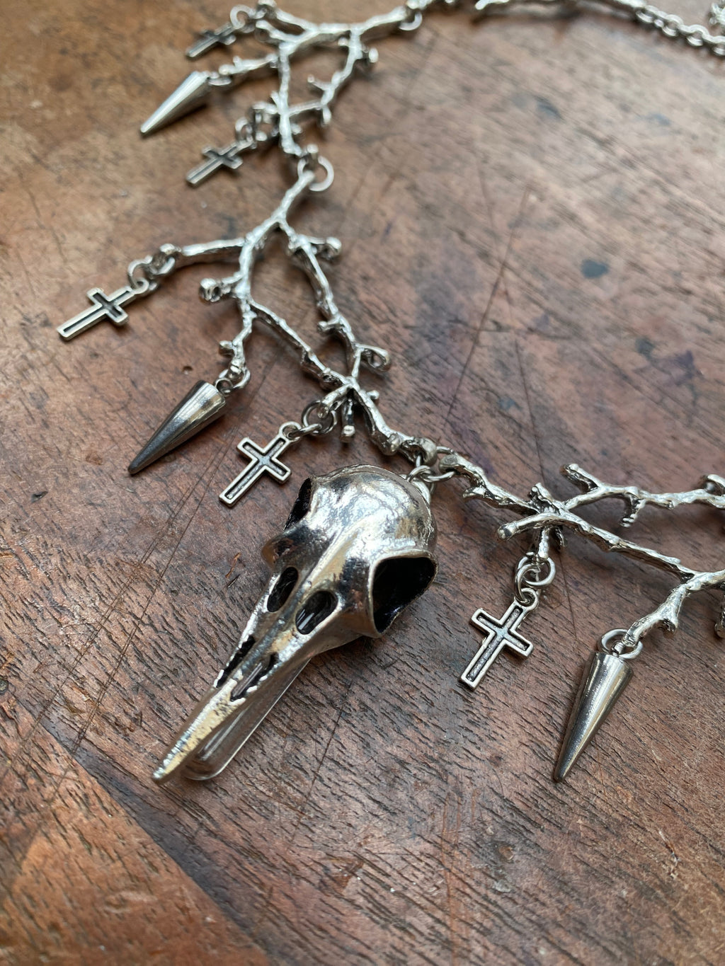 Tree Braches and Crow Skull with Openable Vial Necklace