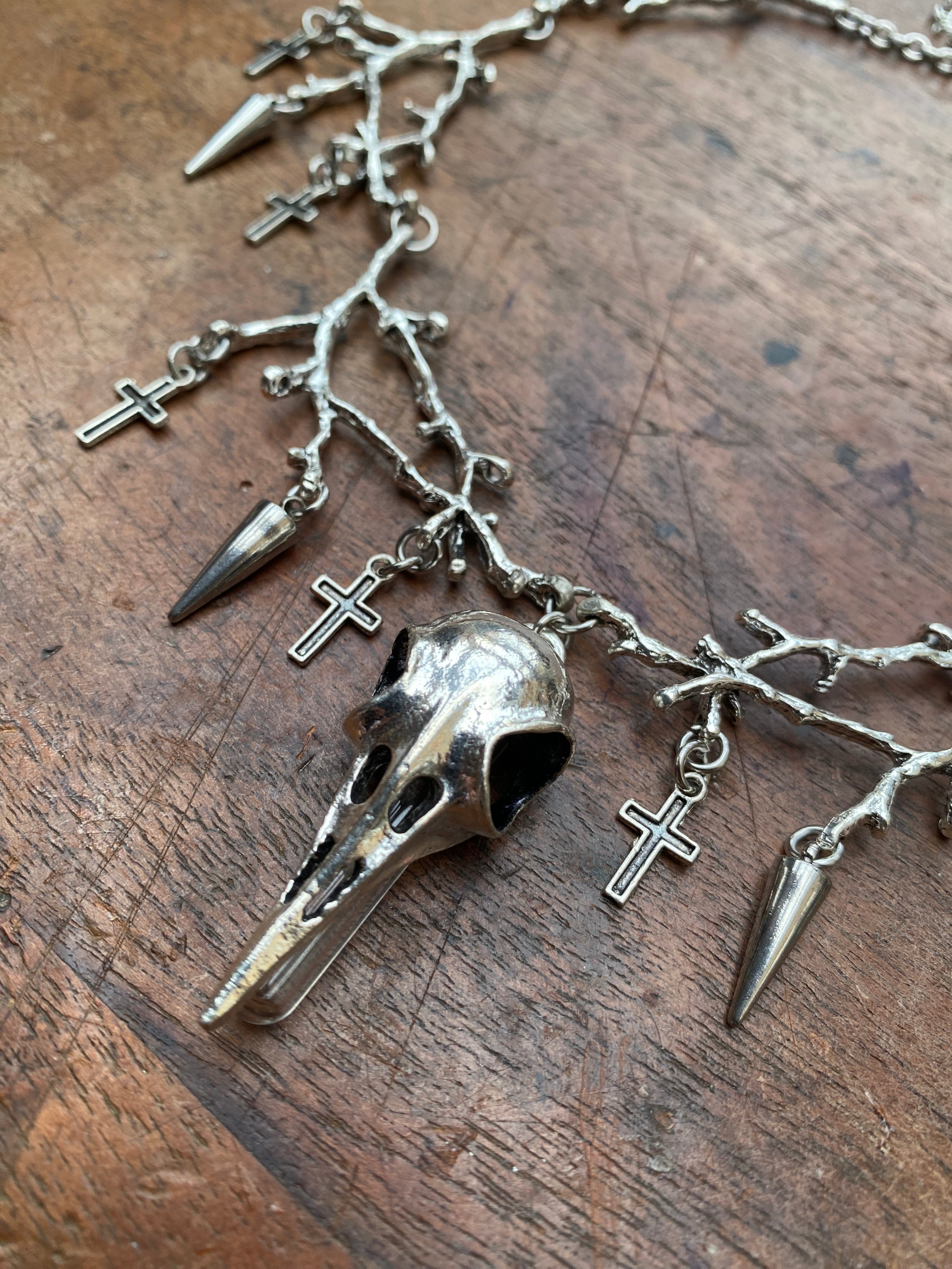 Tree Braches and Crow Skull with Openable Vial Necklace