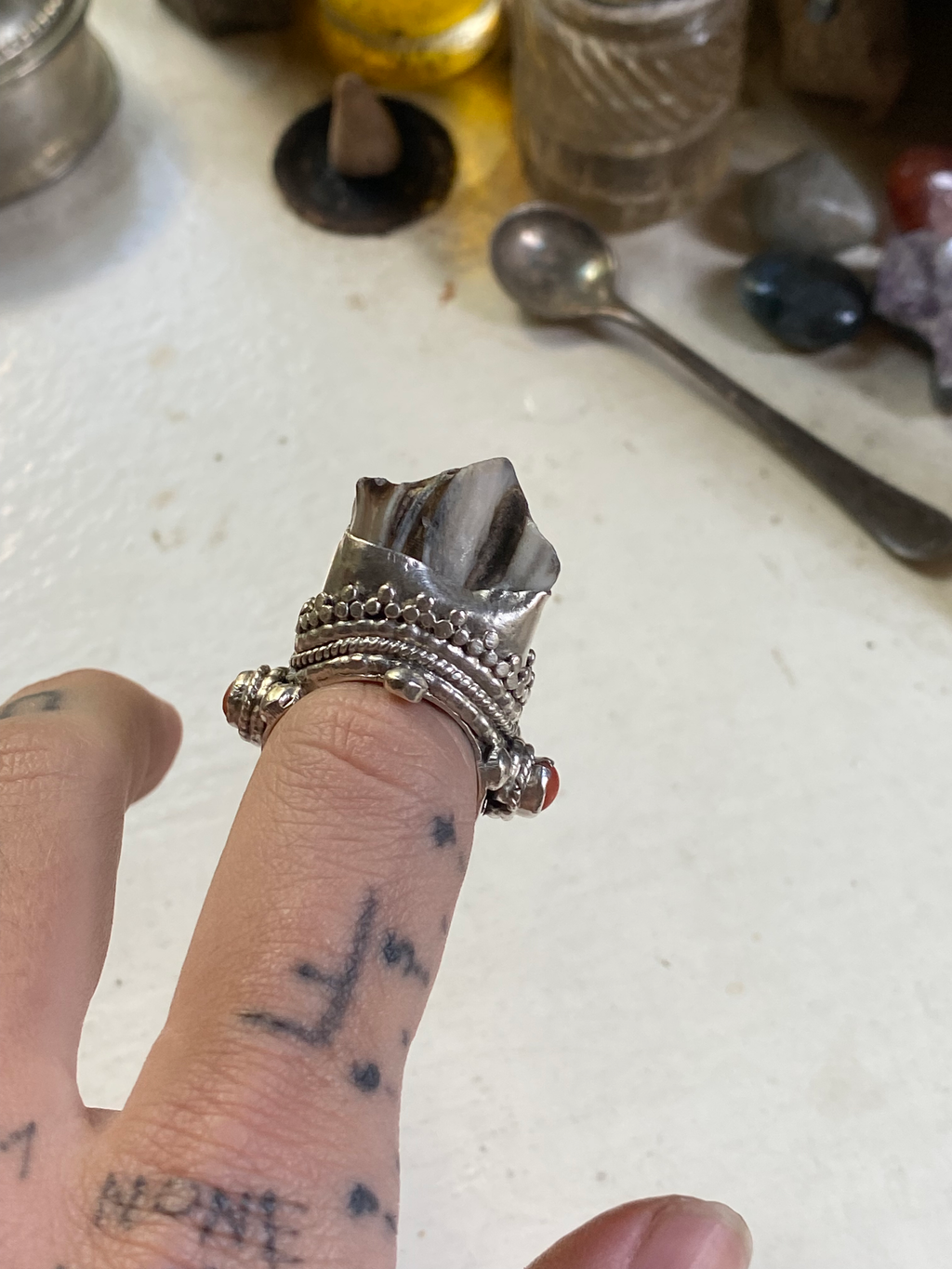 Fossilised Tooth and Sterling Silver Ring image 4