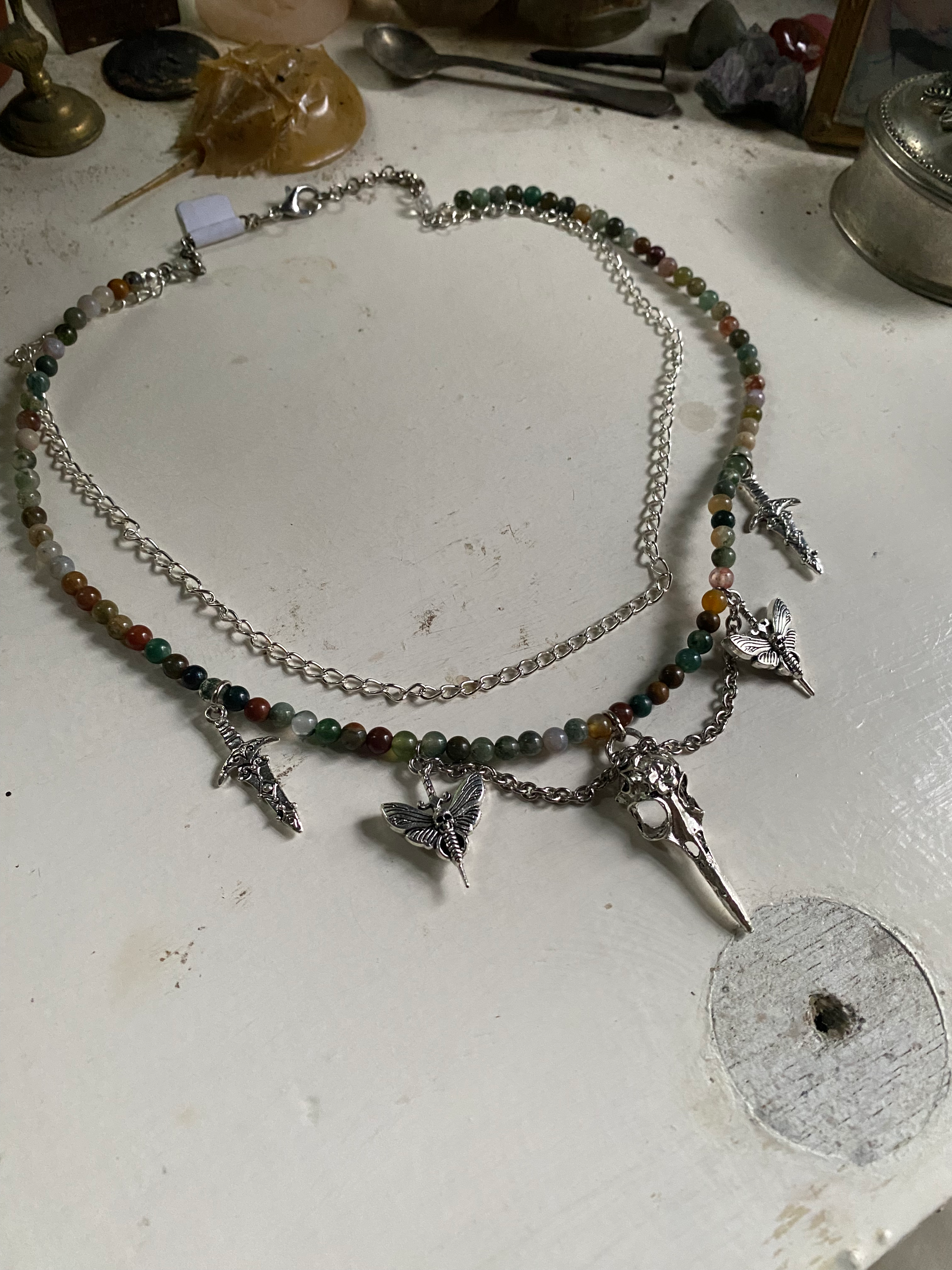 Agate Beads Bird Skull Necklace image 0