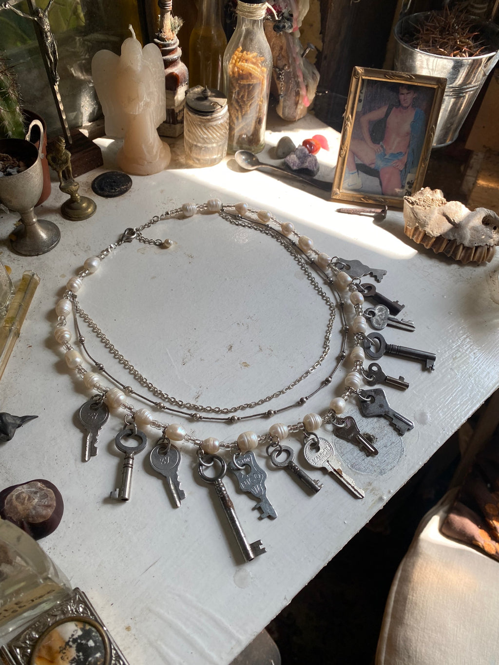 Pearls, Chains and Keys Stacked Necklace image 2