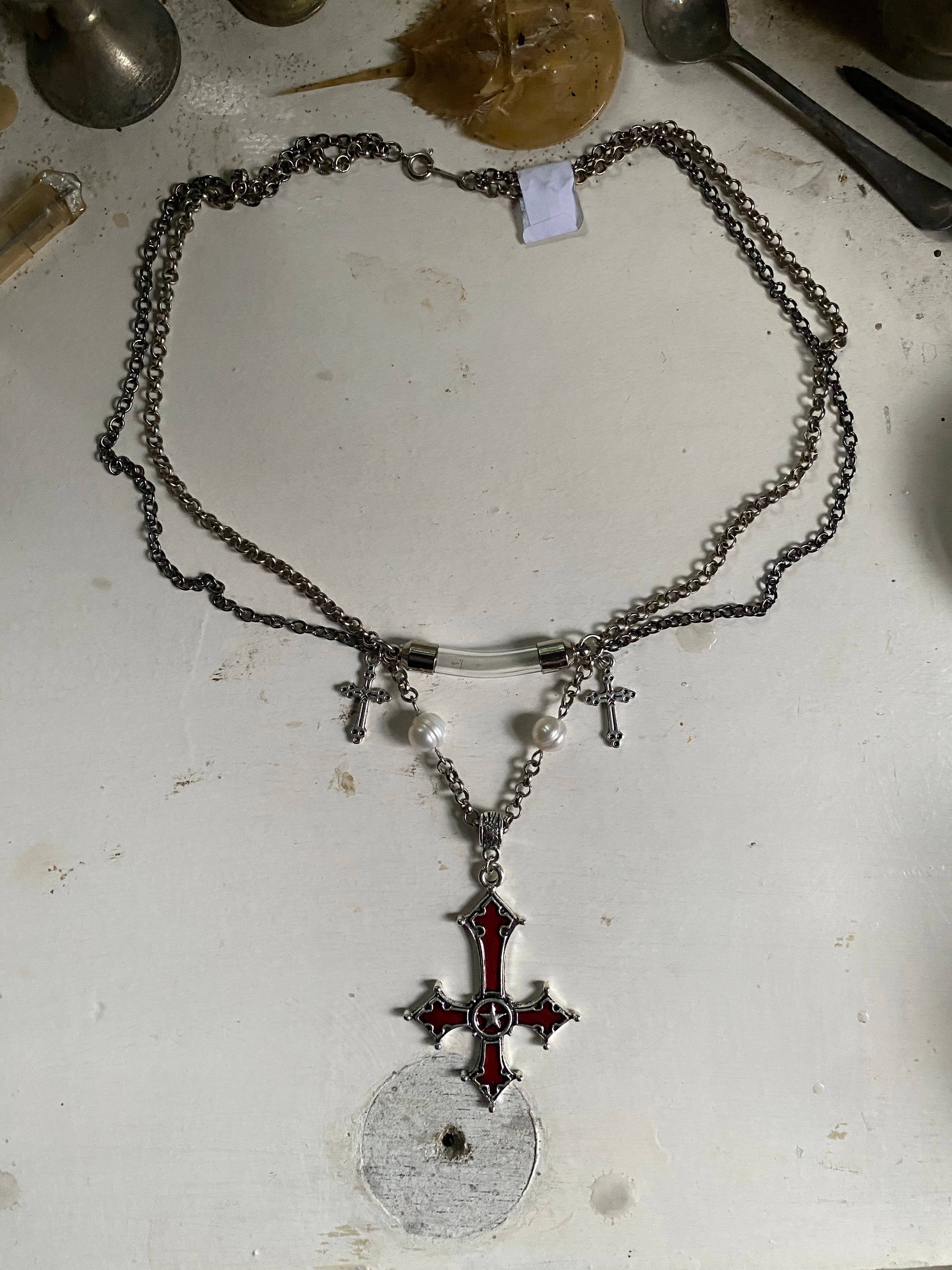 Glass Vial and Inverted Cross Necklace image 0