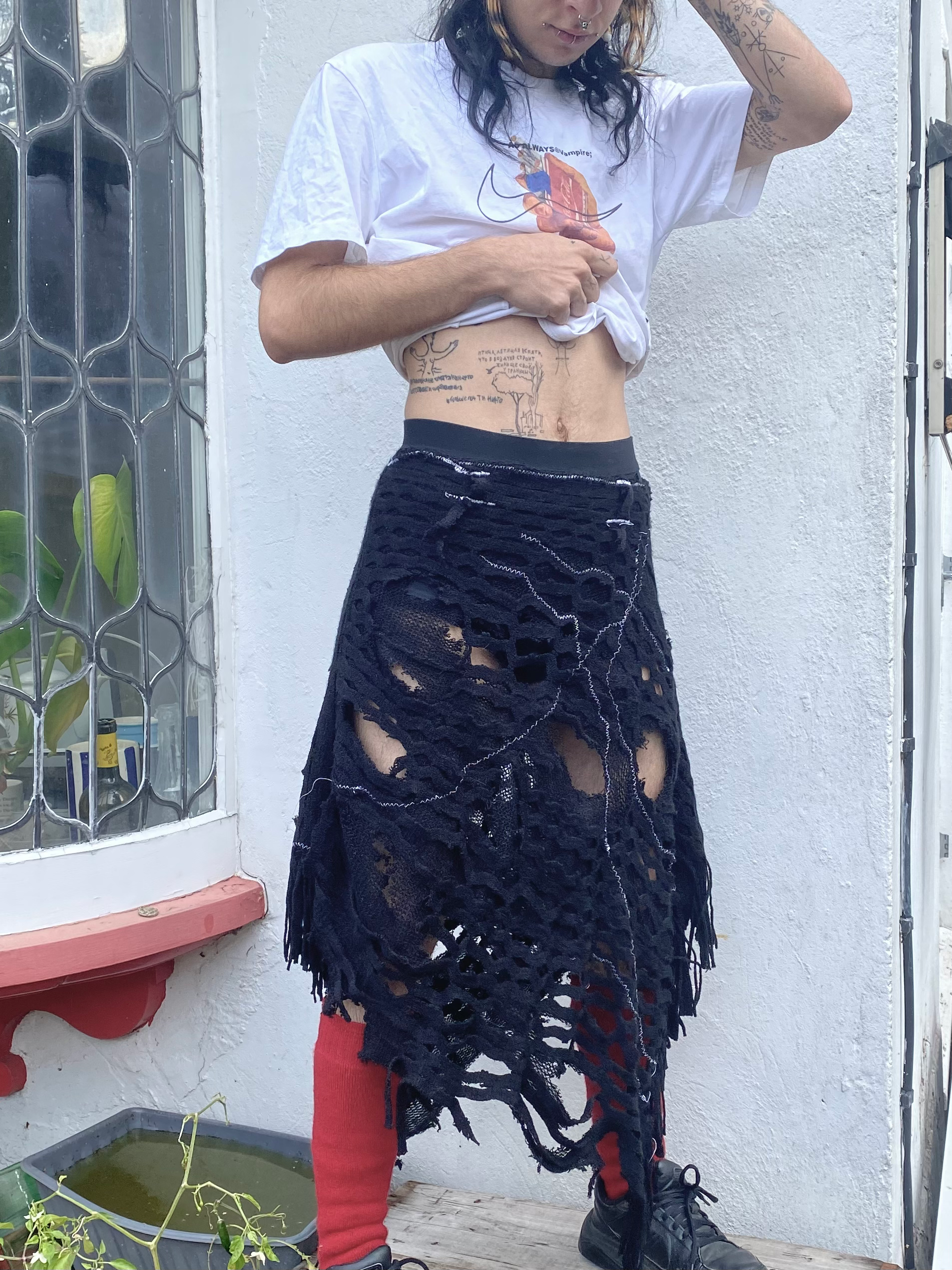 Torn Black Knit Skirt image 0