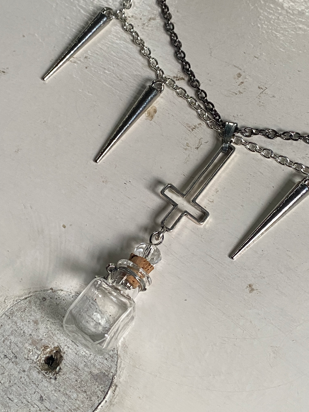 Glass Vial and Inverted Cross Necklace image 1