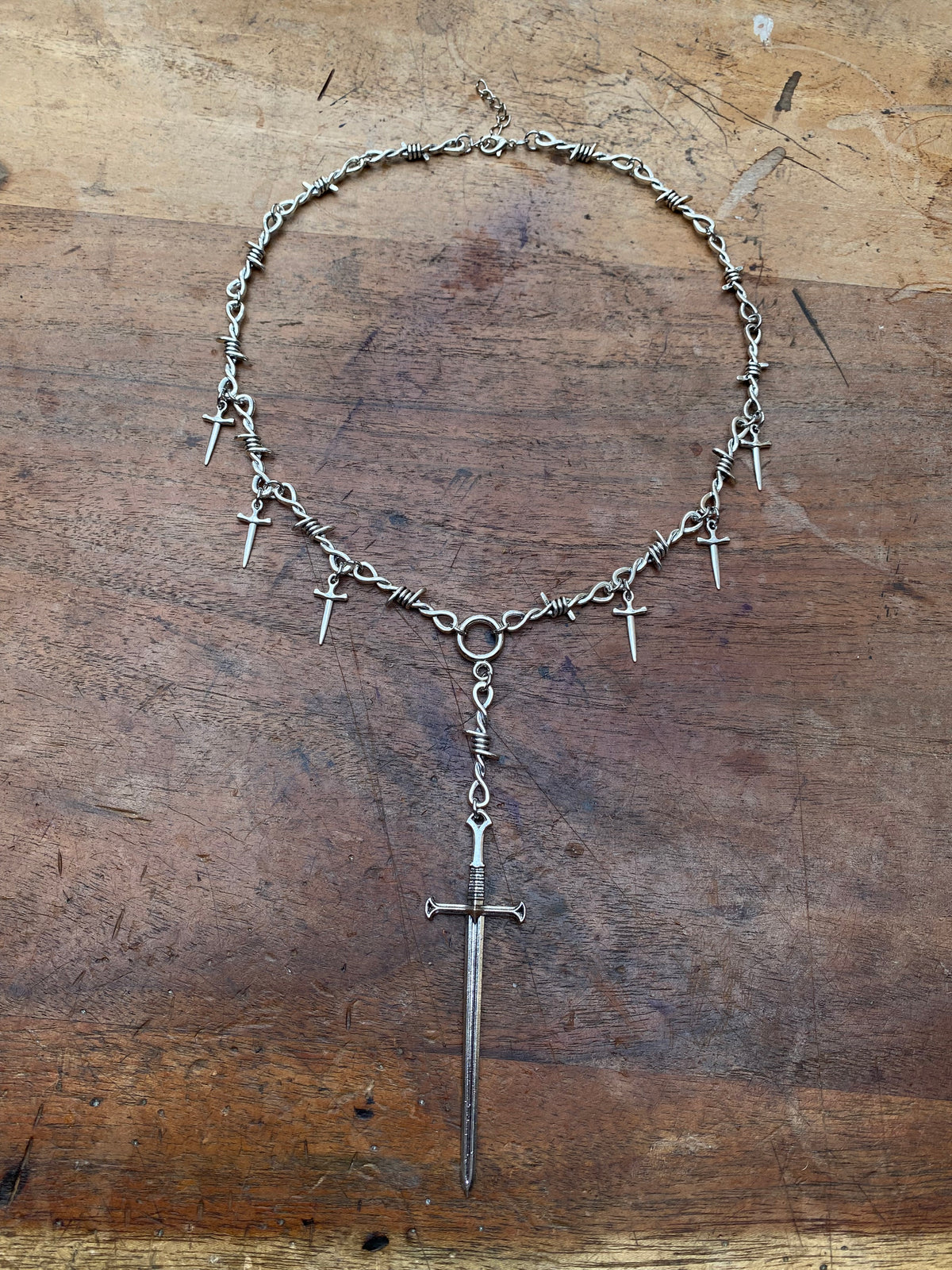 Sword and Barbed Wire Necklace