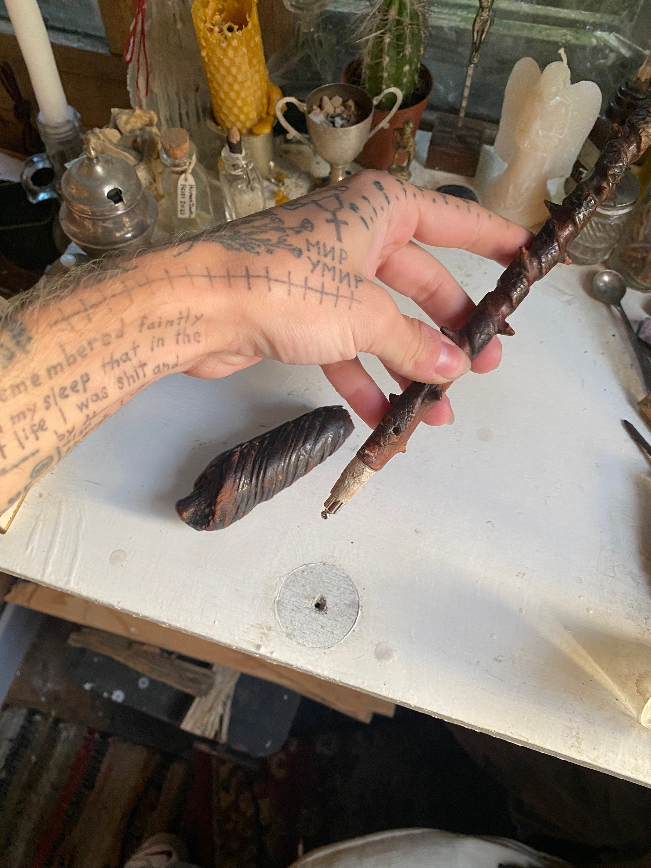 Wooden Blackthorn Wand with Hidden Vial in Handle image 4