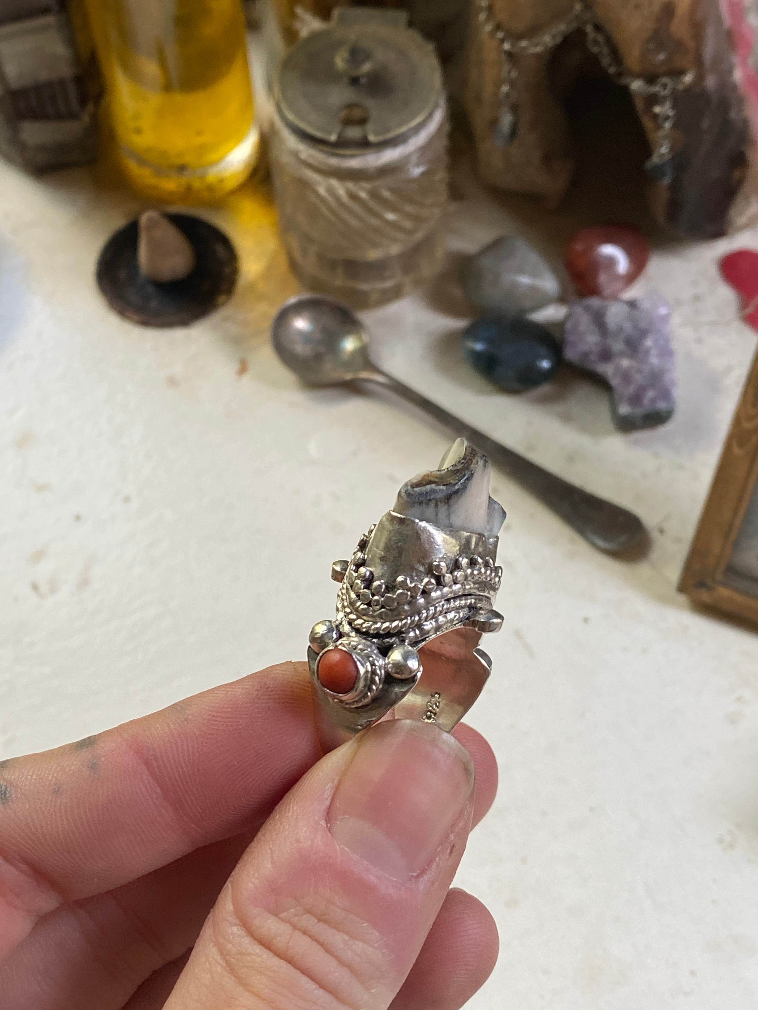Fossilised Tooth and Sterling Silver Ring image 3